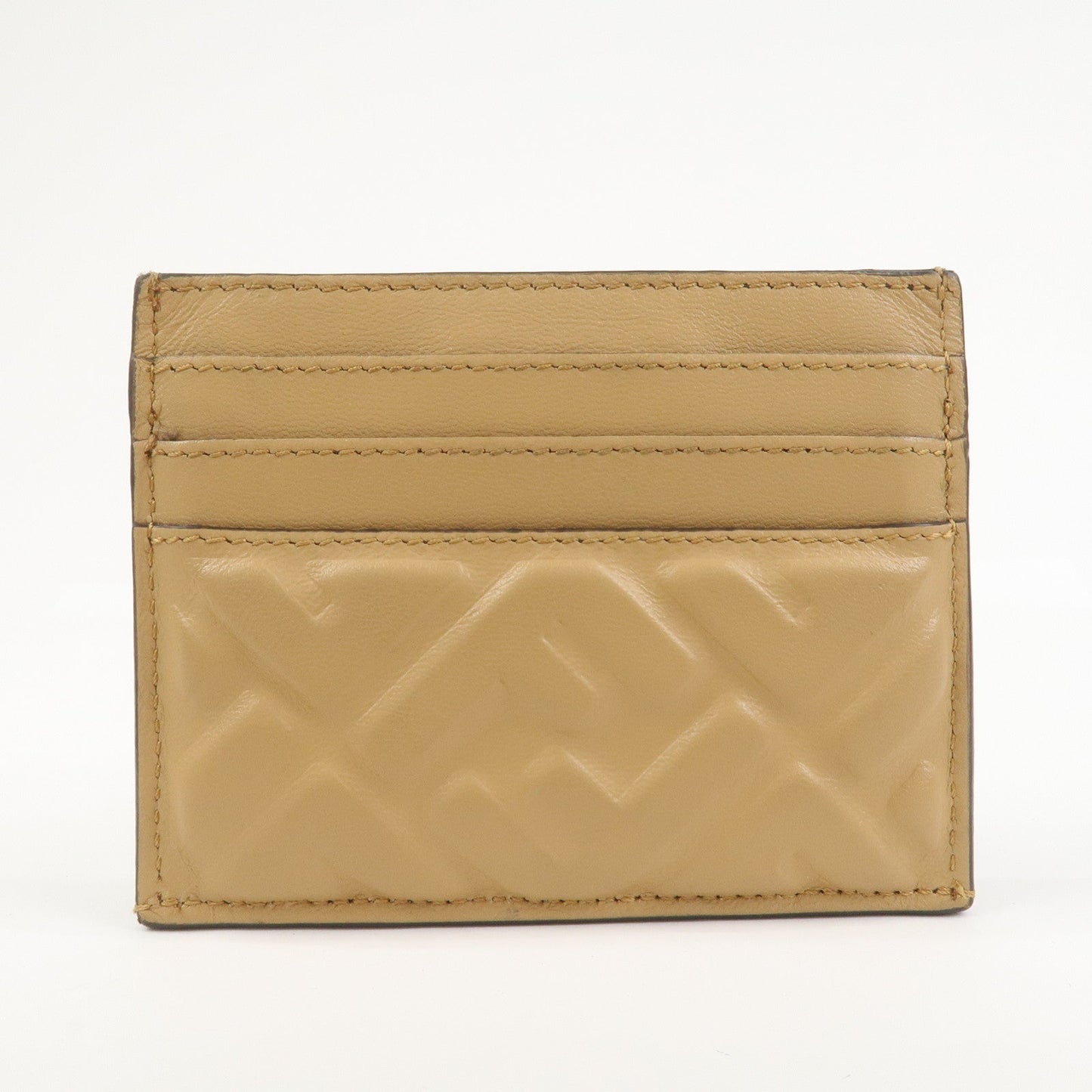 FENDI Zucca Baguette Leather Card Case Light Brown