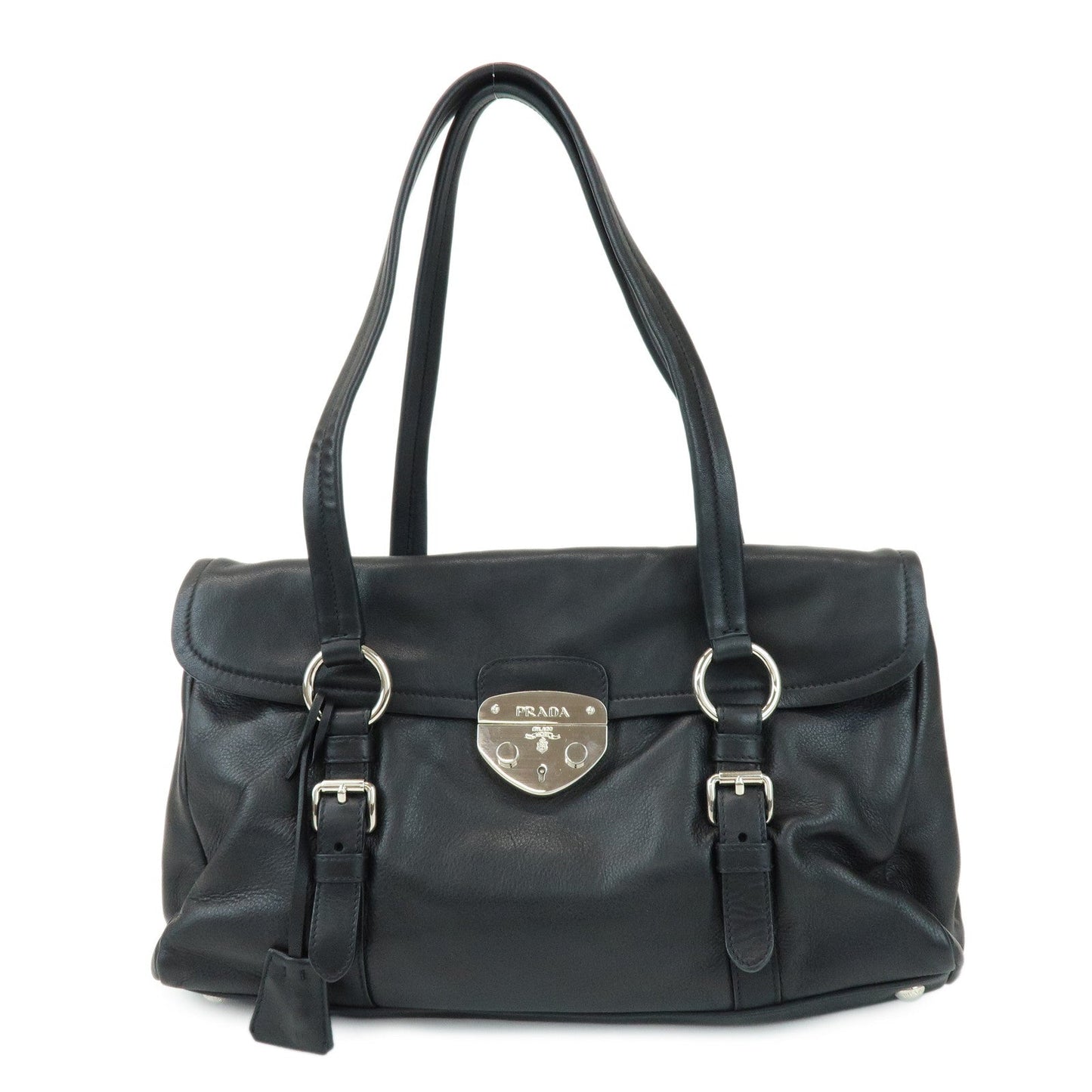 PRADA Calf Leather Shoulder Bag Black BR4479