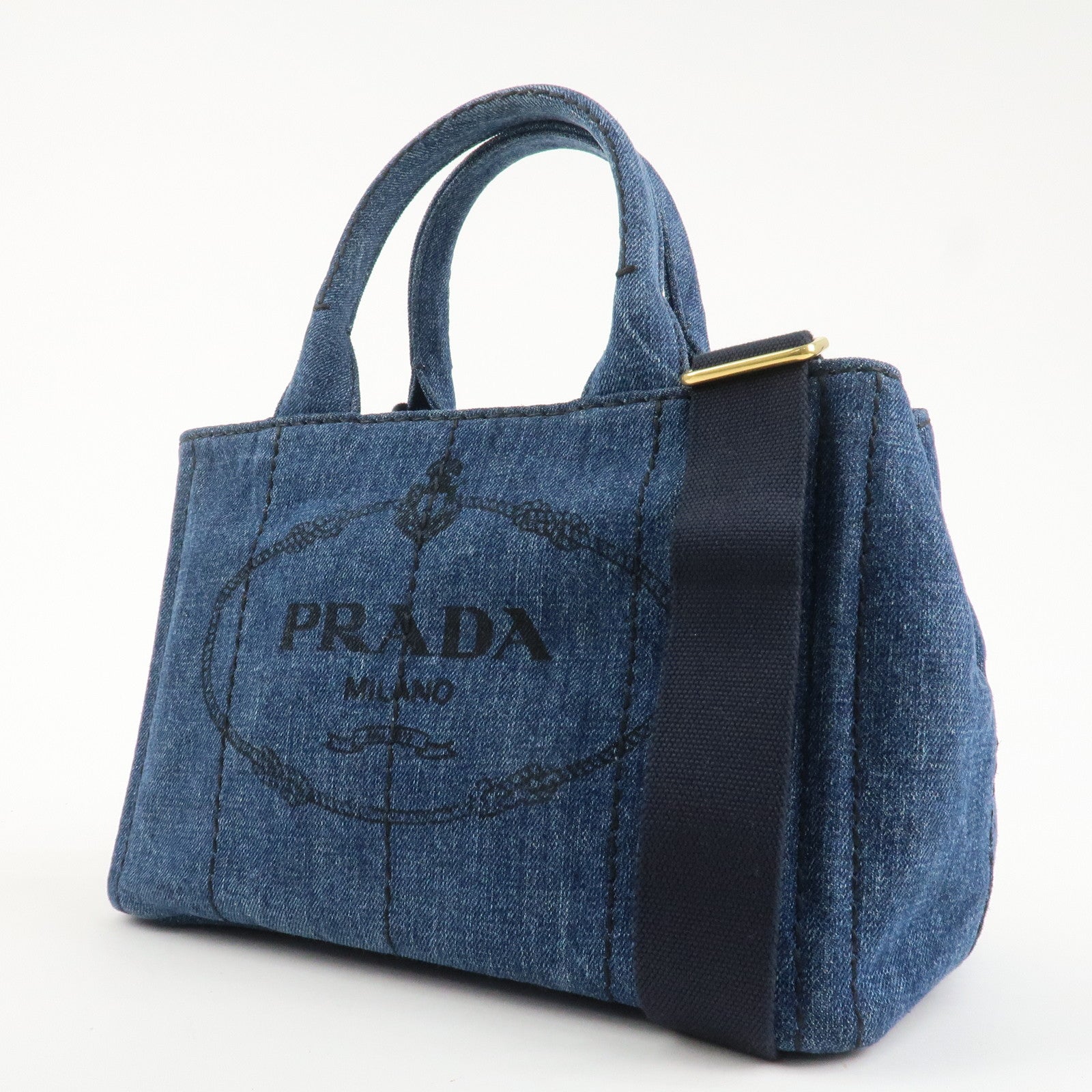 PRADA Canapa Denim 2Way Bag Hand Bag Shoulder Bag Navy B2642B