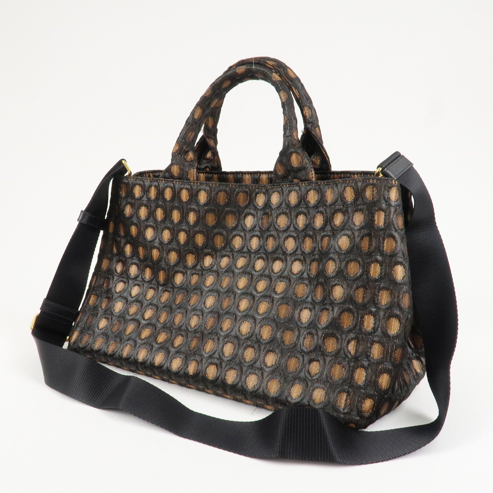 PRADA Canapa Canvas Tote Bag Hand 2Way Bag Black Orange BN1877