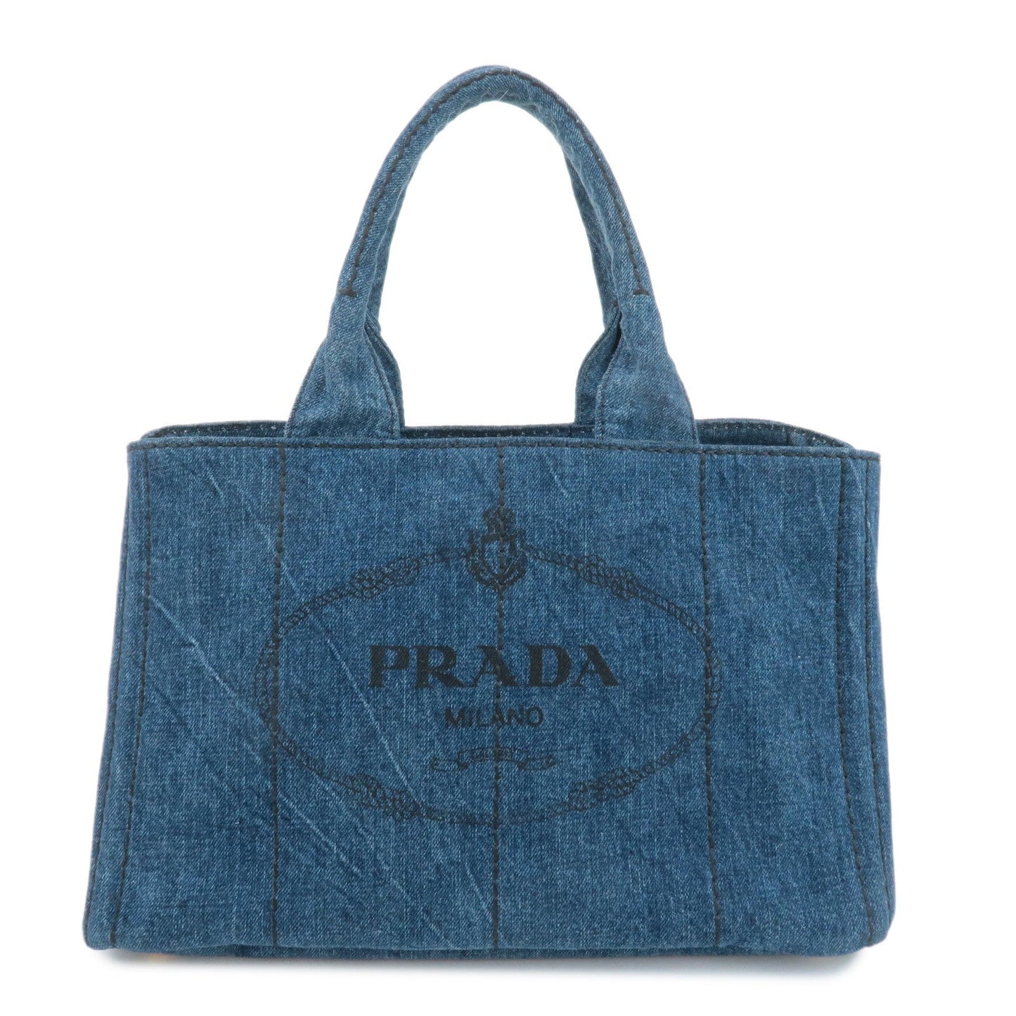 PRADA Triangle Logo Canapa Canvas Denim Hand Bag Navy B1877B