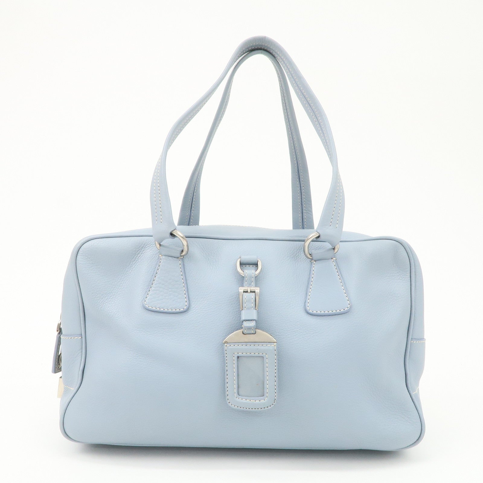PRADA Leather Boston Bag Shoulder Bag Blue BR2246