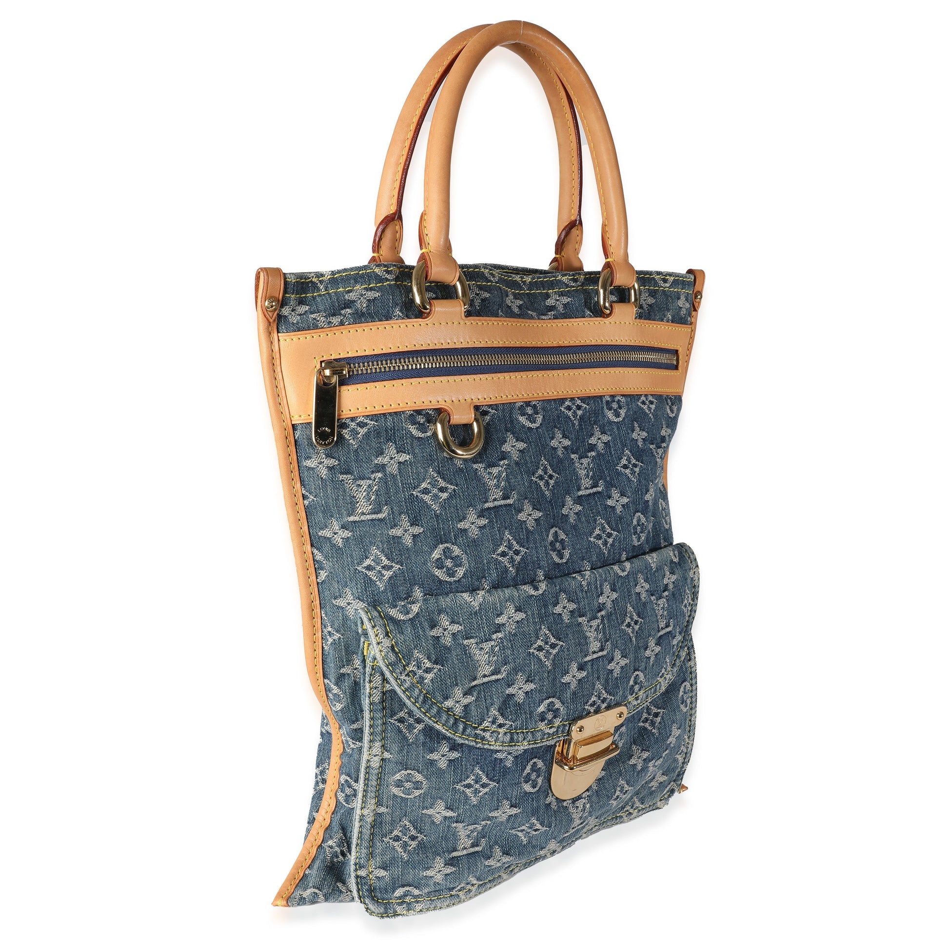Luxury Women's Tote Bag | Louis Vuitton Blue Monogram Denim Sac Plat