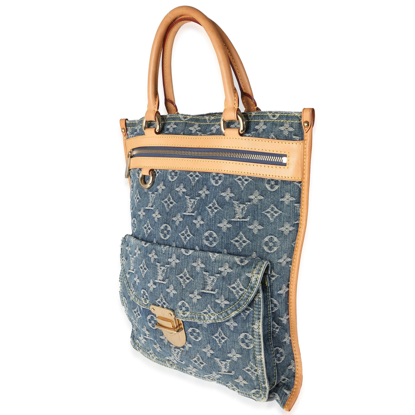 Luxury Women's Tote Bag | Louis Vuitton Blue Monogram Denim Sac Plat