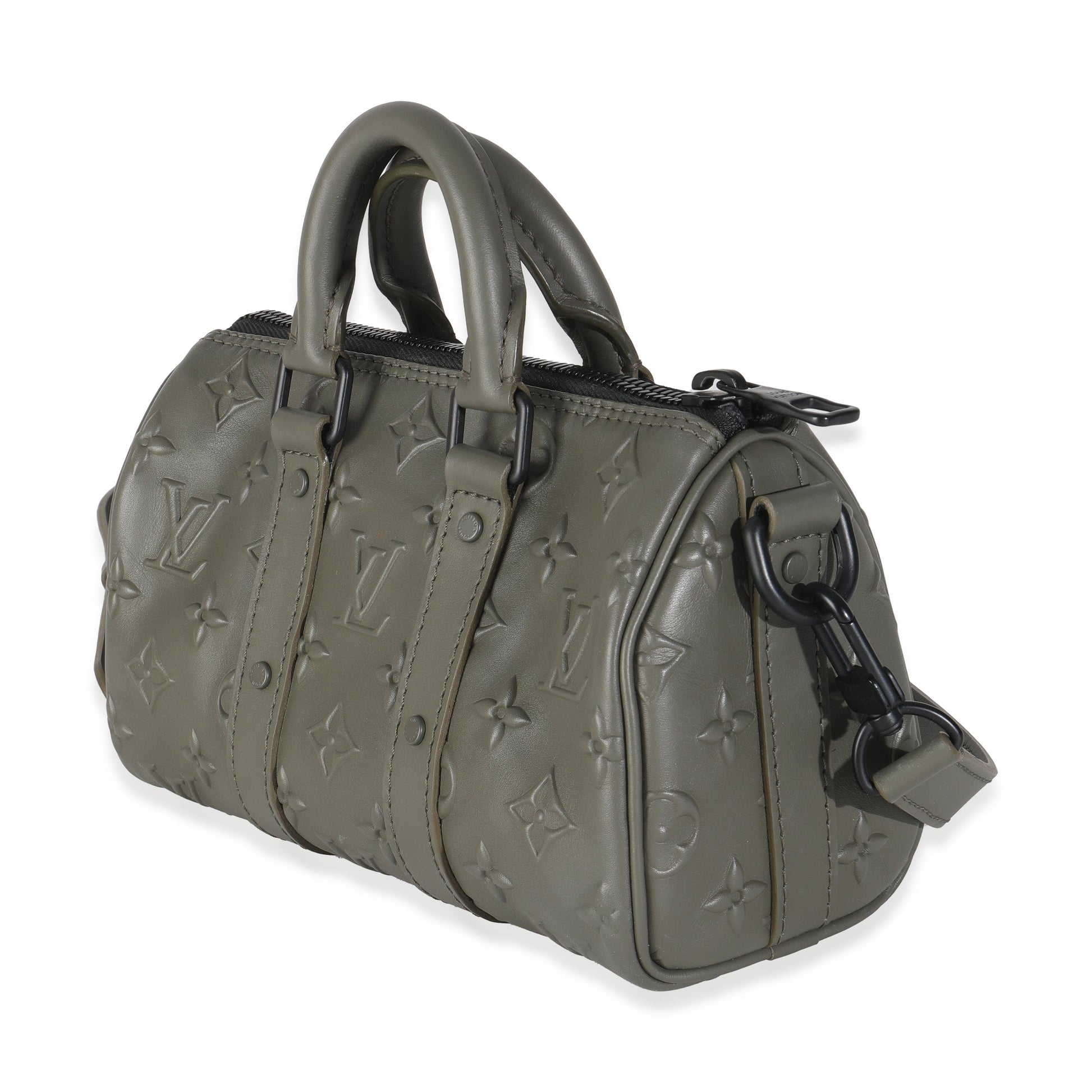 Luxury Women's Handbag | Louis Vuitton Khaki Embossed Monogram Seal Keepall XS
