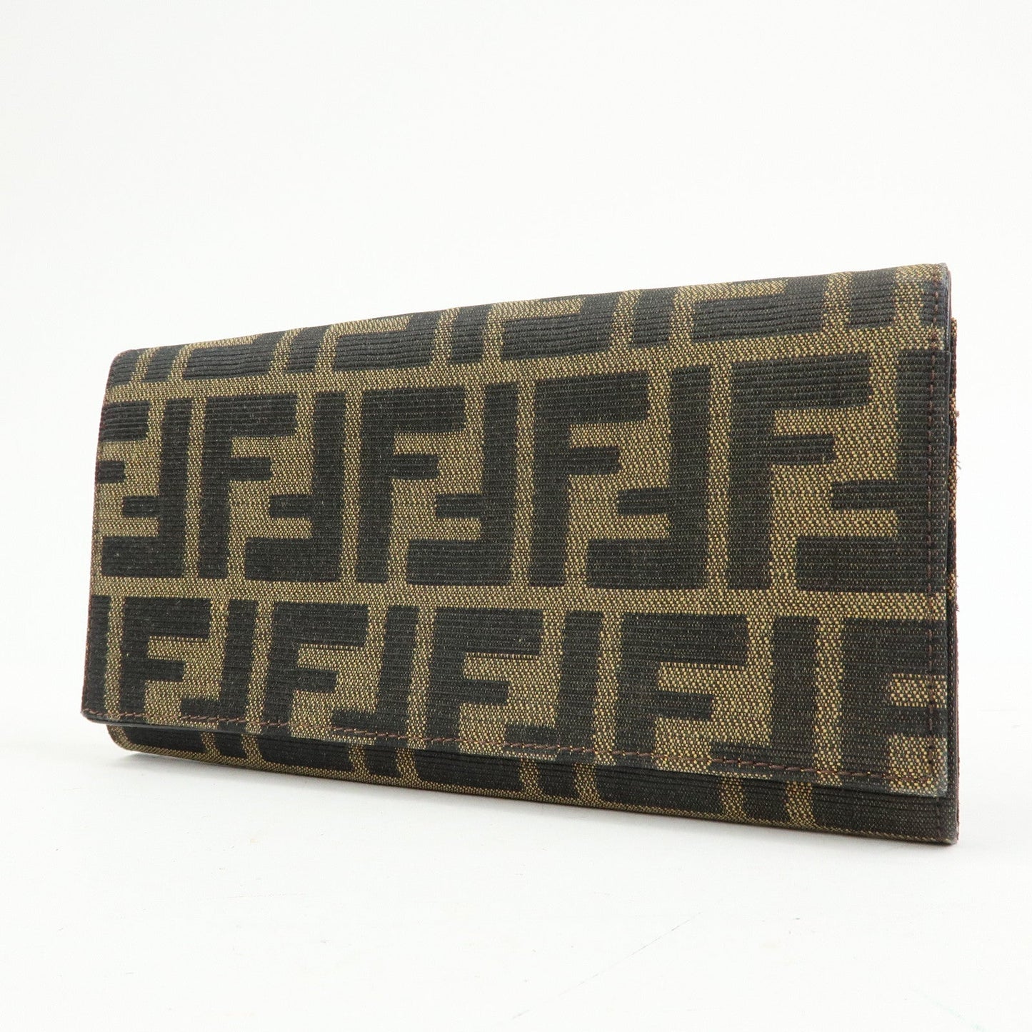 FENDI Zucca Canvas Leather Bi-Fold Long Wallet Black Brown 8M0000