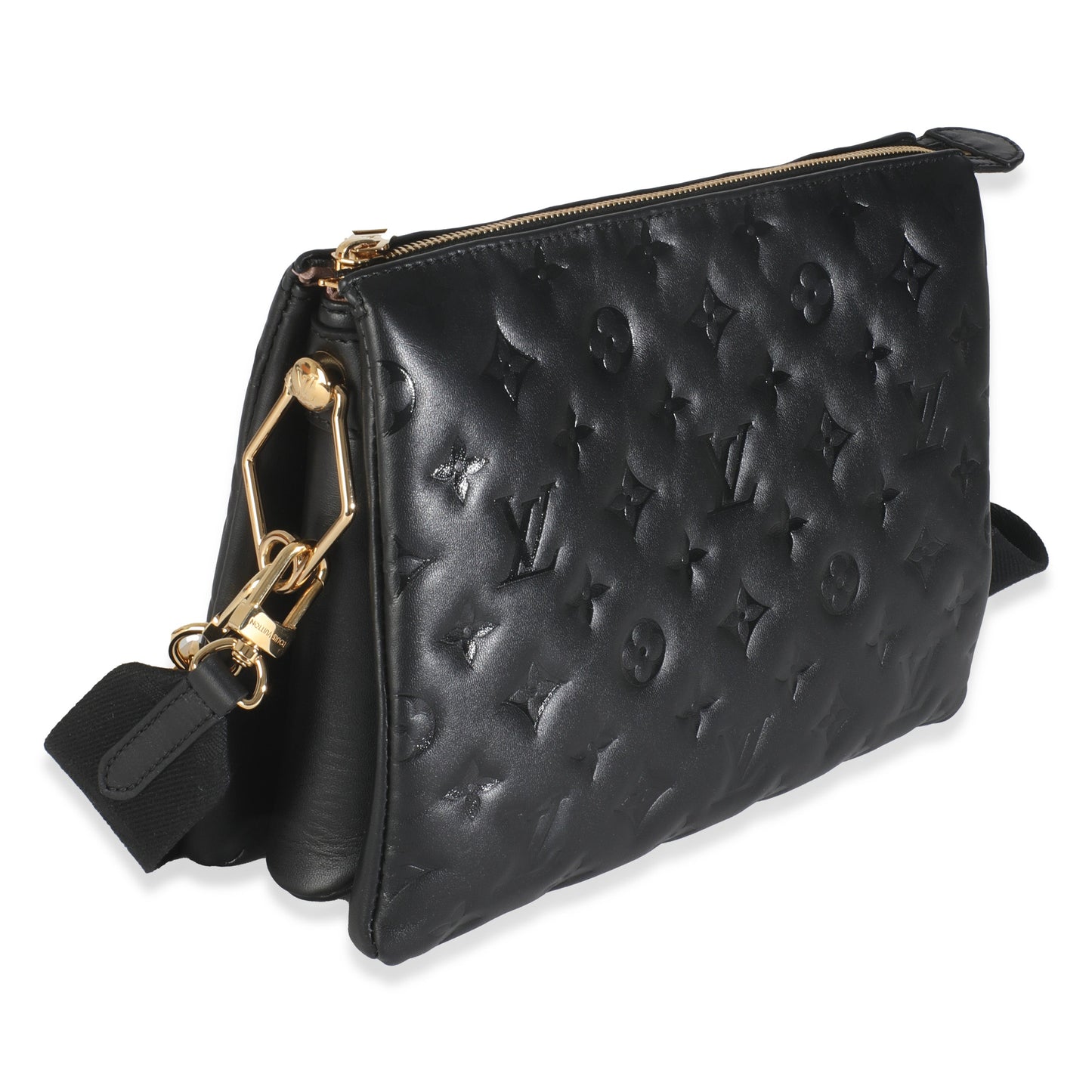 Luxury Women's Handbag | Louis Vuitton Black Lambskin Embossed Monogram Coussin PM