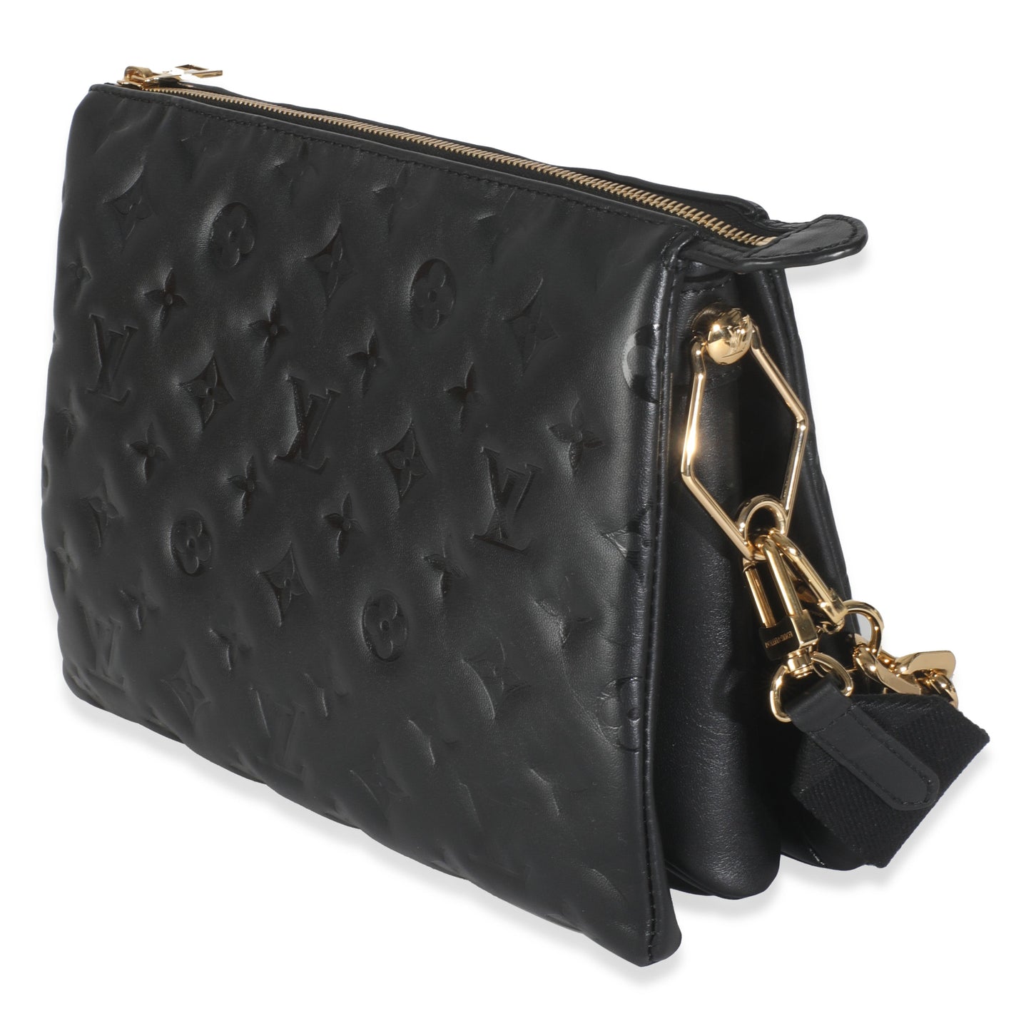 Luxury Women's Handbag | Louis Vuitton Black Lambskin Embossed Monogram Coussin PM
