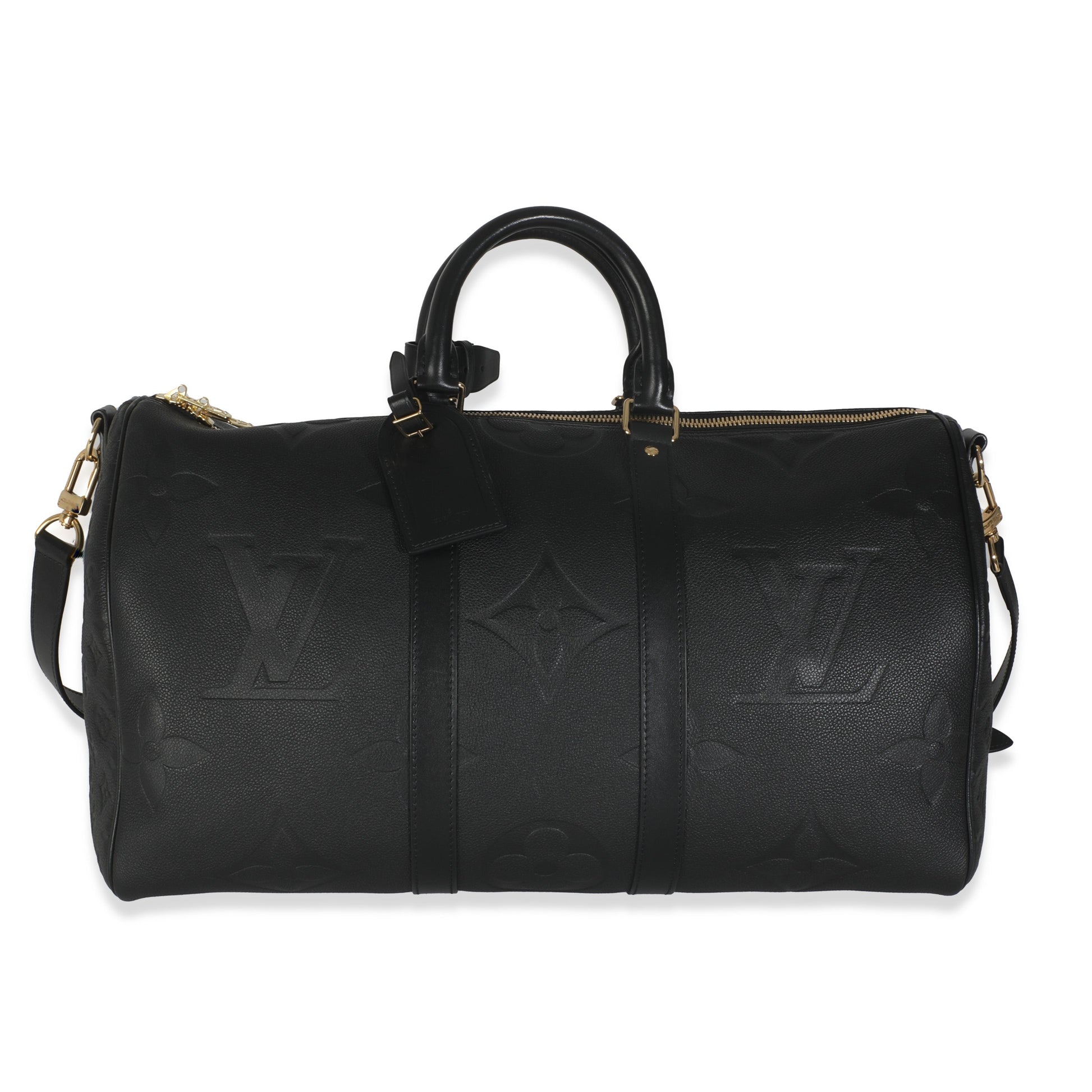 Louis Vuitton Black Monogram Empreinte Giant Keepall Bandouliere 45