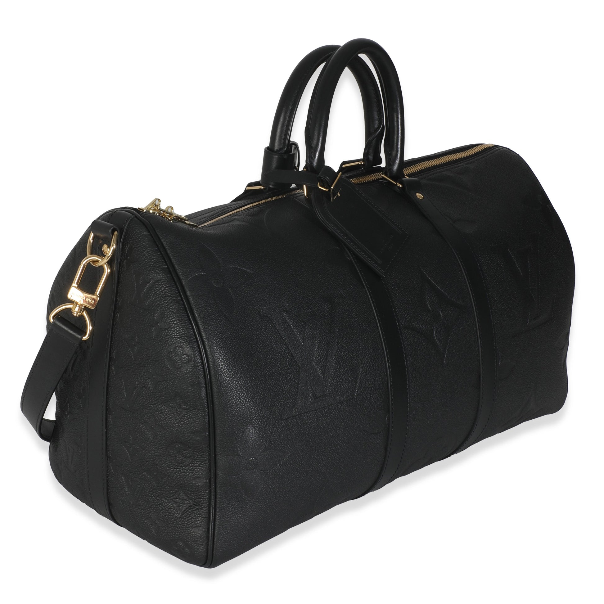 Louis Vuitton Black Monogram Empreinte Giant Keepall Bandouliere 45