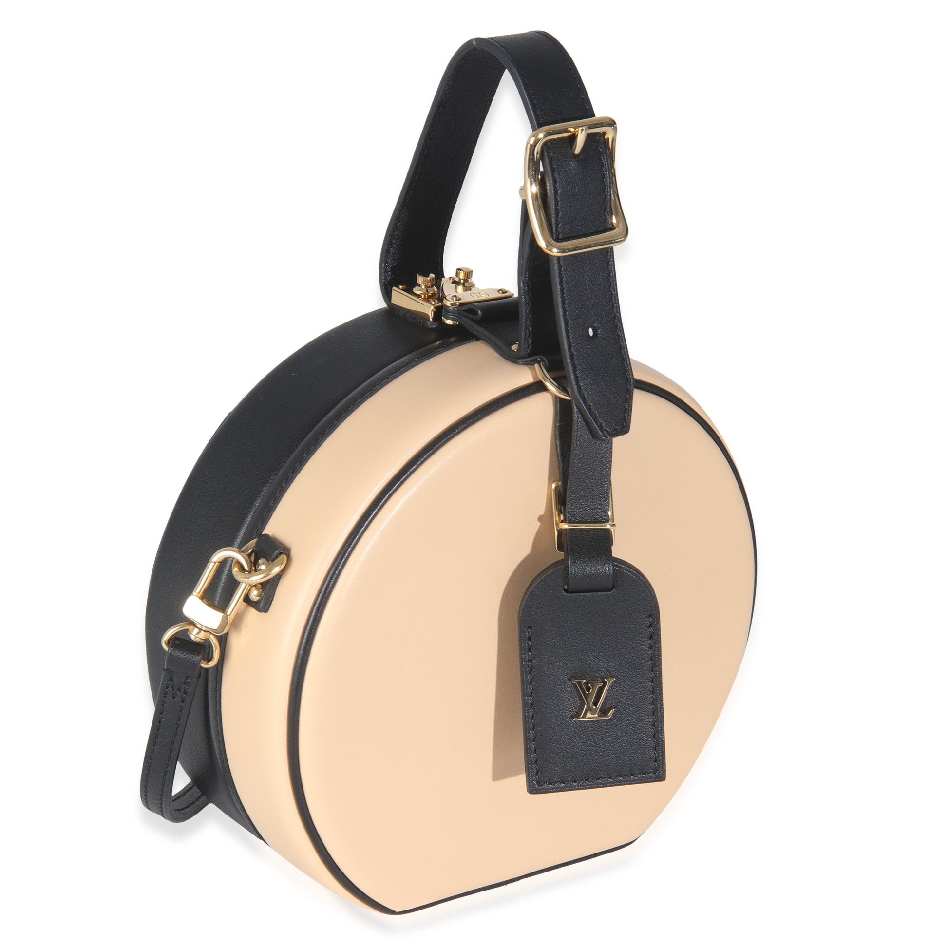 Luxury Women's Handbag | Louis Vuitton Black Beige Calfskin Petite Boite Chapeau
