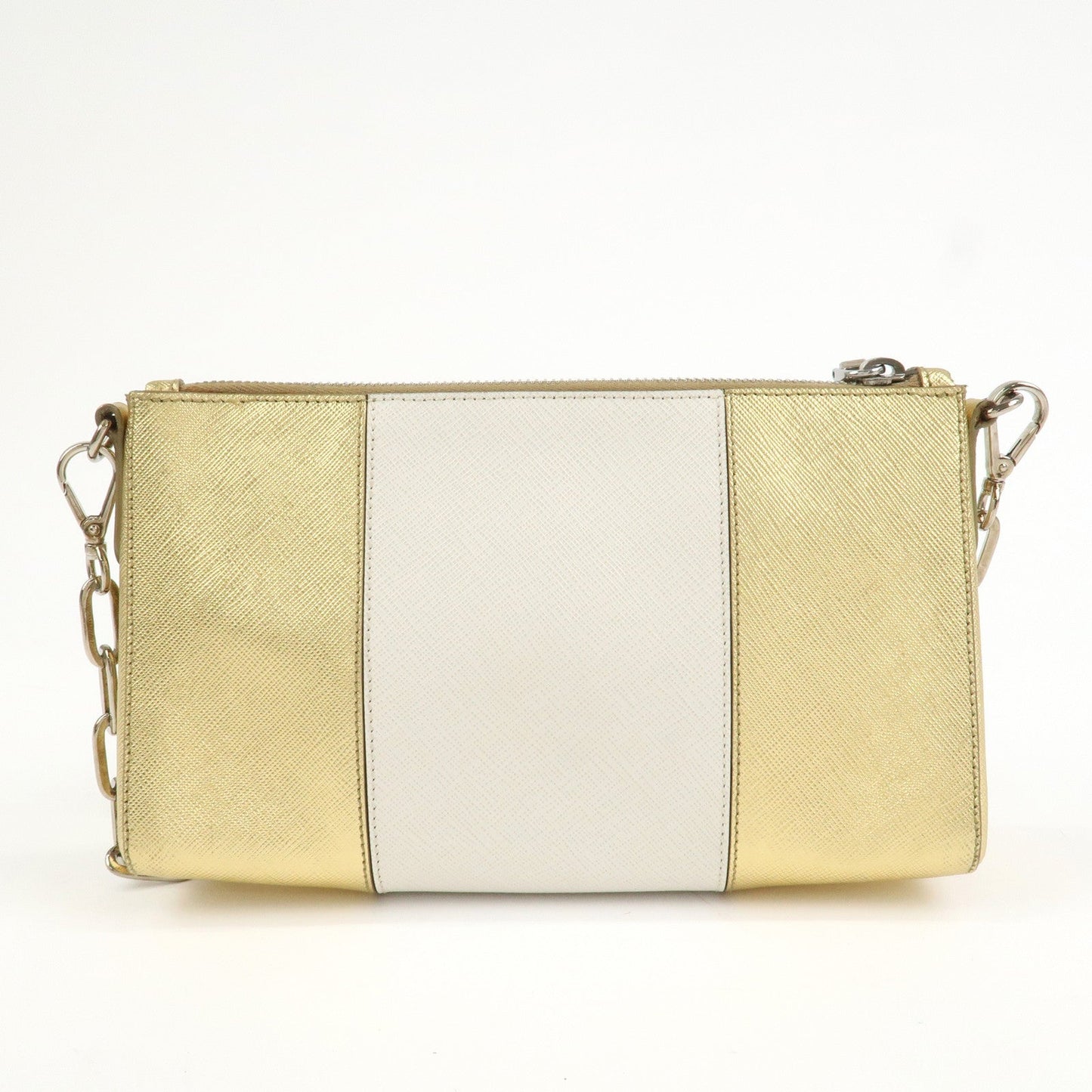 PRADA Logo Leather Crossbody Chain Shoulder Bag Gold BT947C