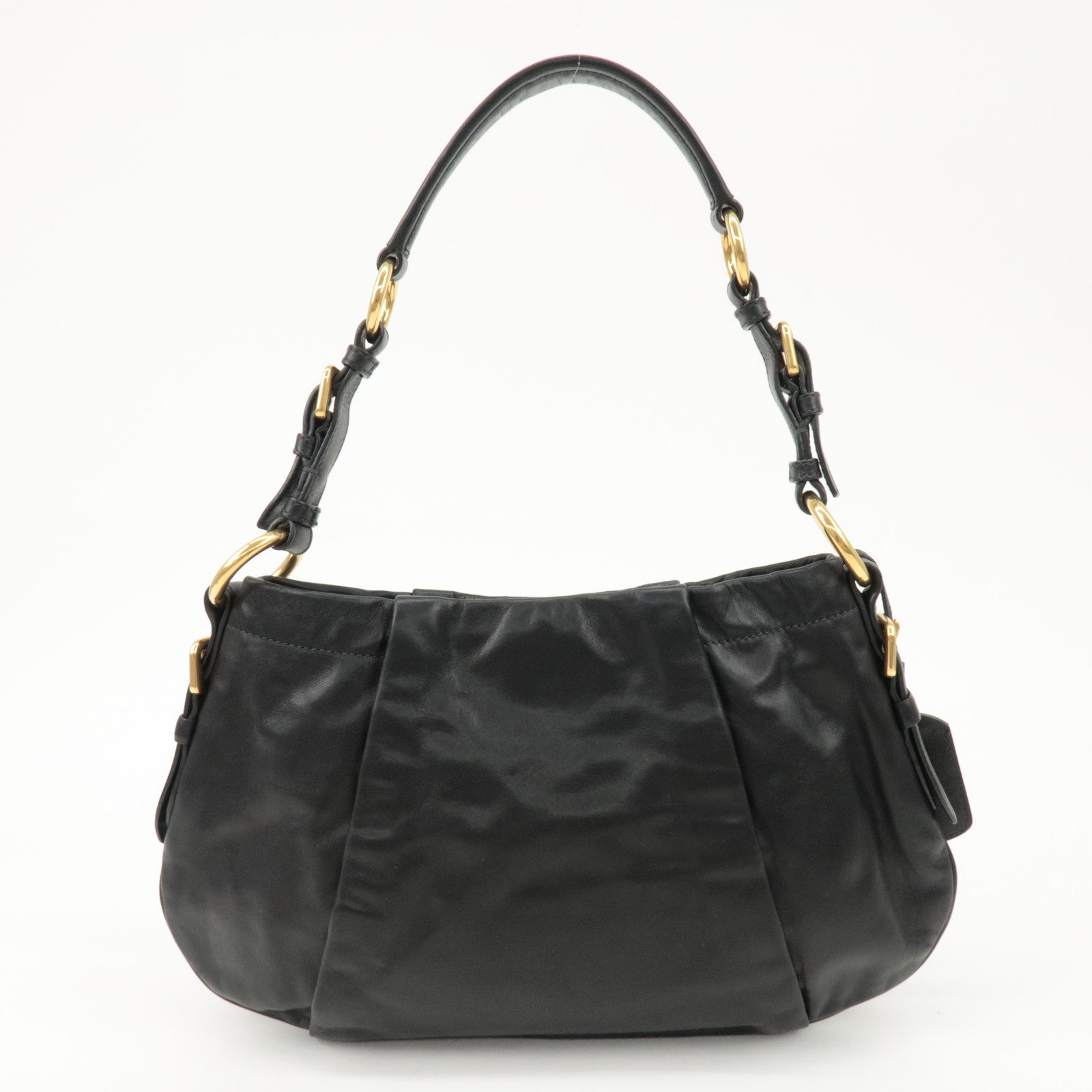 PRADA Logo Leather Shoulder Bag Hand Bag Black BR4930