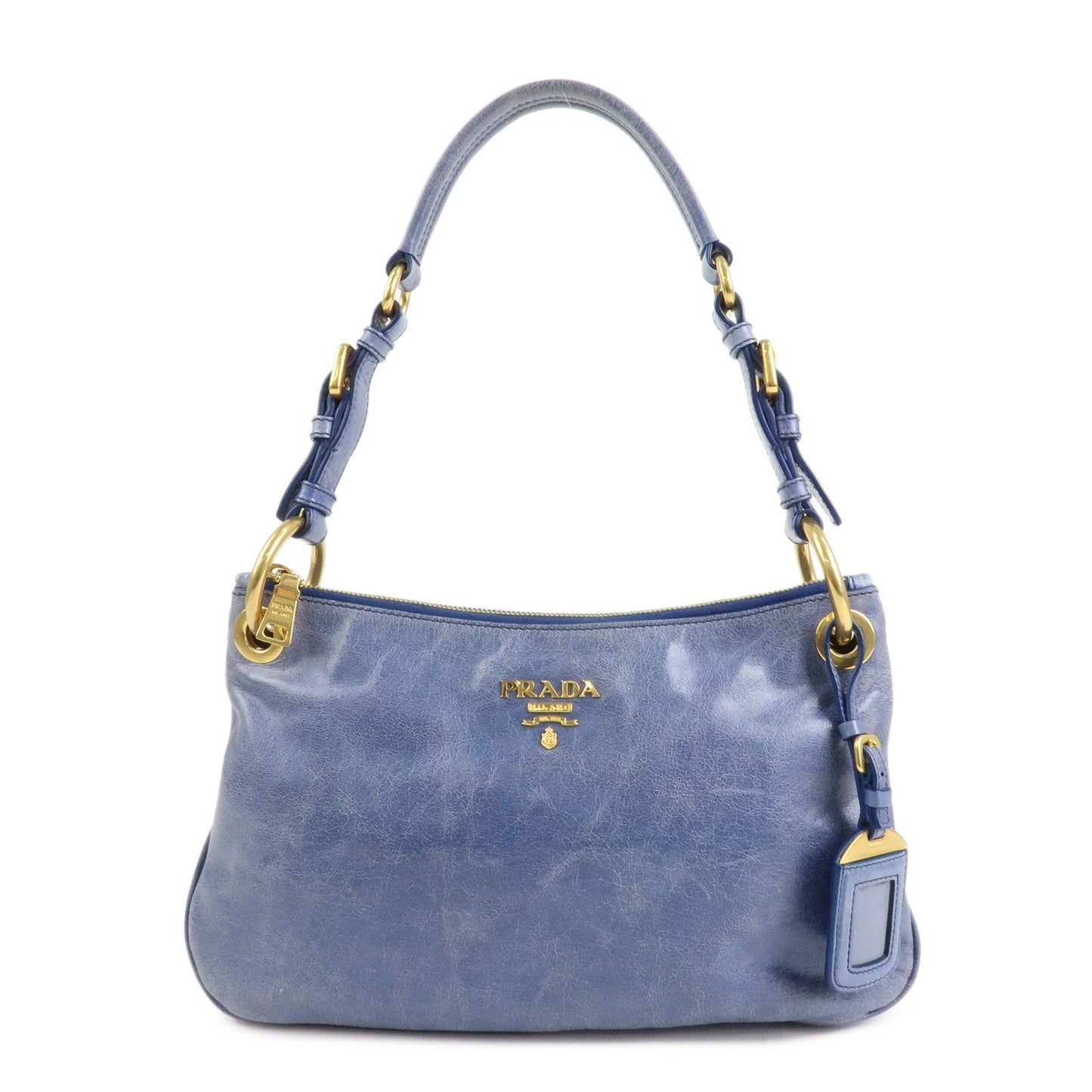 PRADA Leather Shoulder Bag Hand Bag Blue BR4984