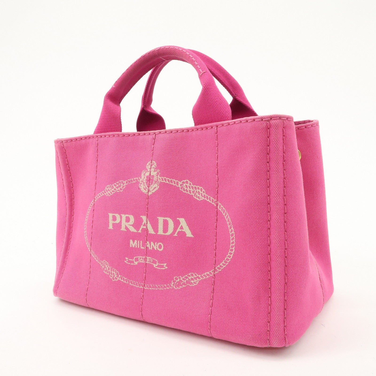 PRADA Logo Canapa Mini Canvas Tote Bag Hand Bag Pink BN2439