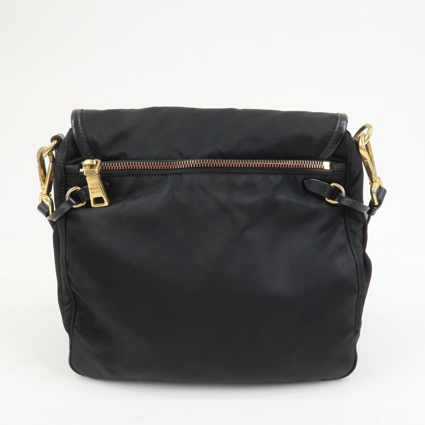 PRADA Logo Nylon Saffiano Leather Shoulder Bag Crossbody Bag Black