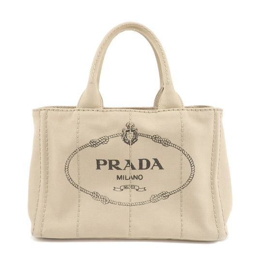 PRADA Logo Canapa Mini Canvas Tote Bag Hand Bag Beige 1BG439
