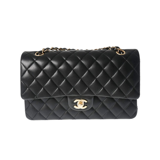 CHANEL Chanel Mattress W Flap Chain Shelter 25cm Black Gold Tools A01112 Lady Ramskin Shelter Bag Un