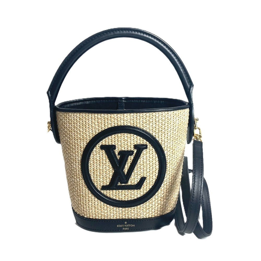 LOUIS VUITTON Shoulder Bag Raffia, Leather black Petite Bucket