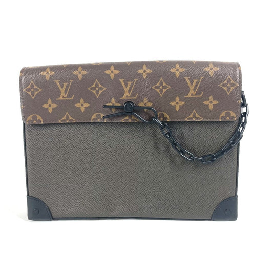 LOUIS VUITTON Clutch bag Taiga Leather, Monogram Canvas khaki Taiga Monogram Pochette steamer mens