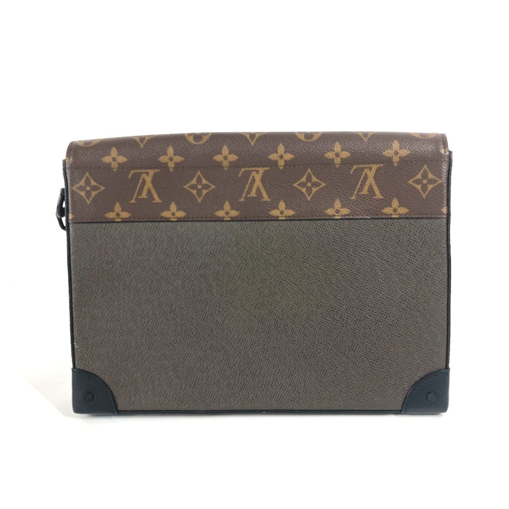 LOUIS VUITTON Clutch bag Taiga Leather, Monogram Canvas khaki Taiga Monogram Pochette steamer mens