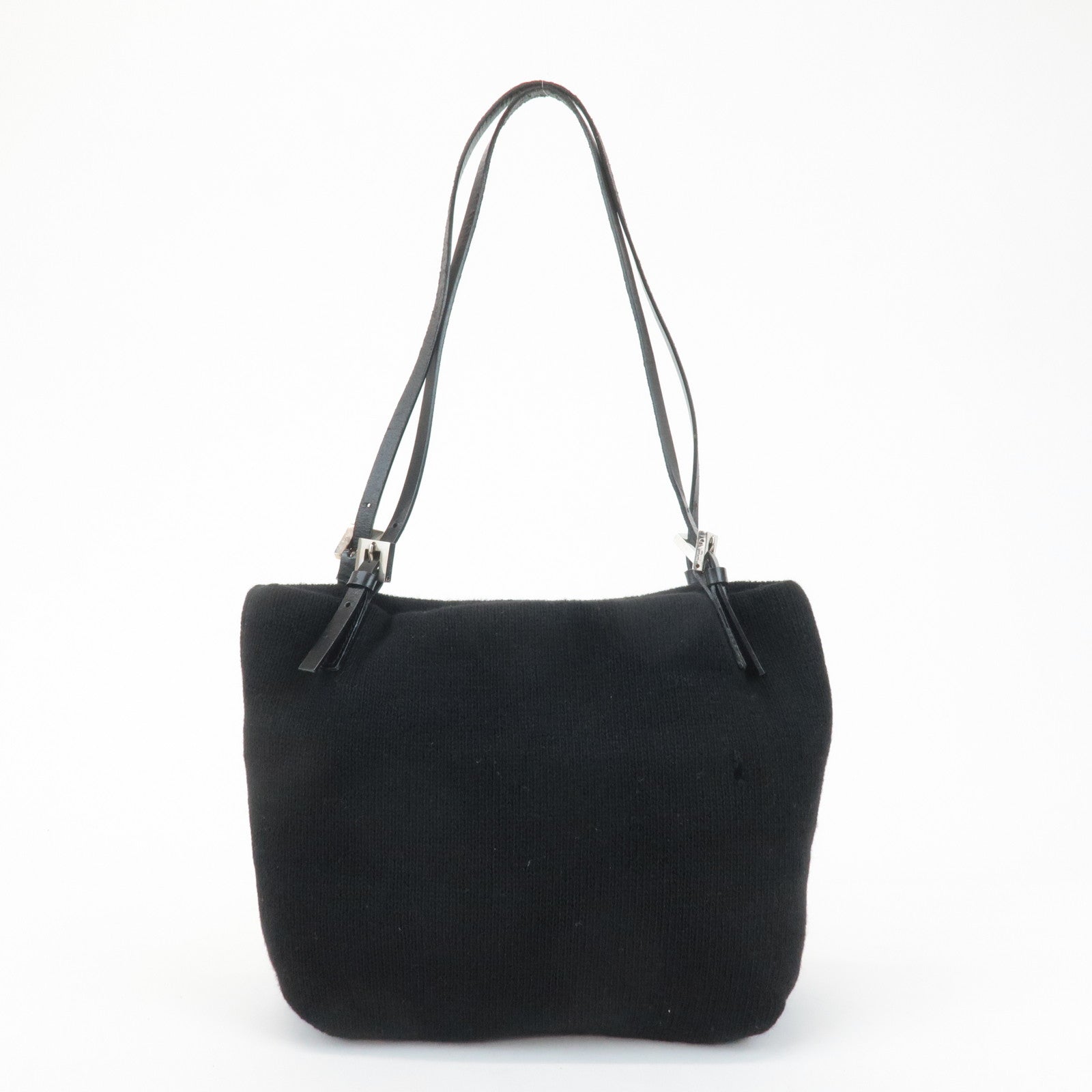 FENDI Wool Leather Tote Bag Shoulder Bag Black 26633