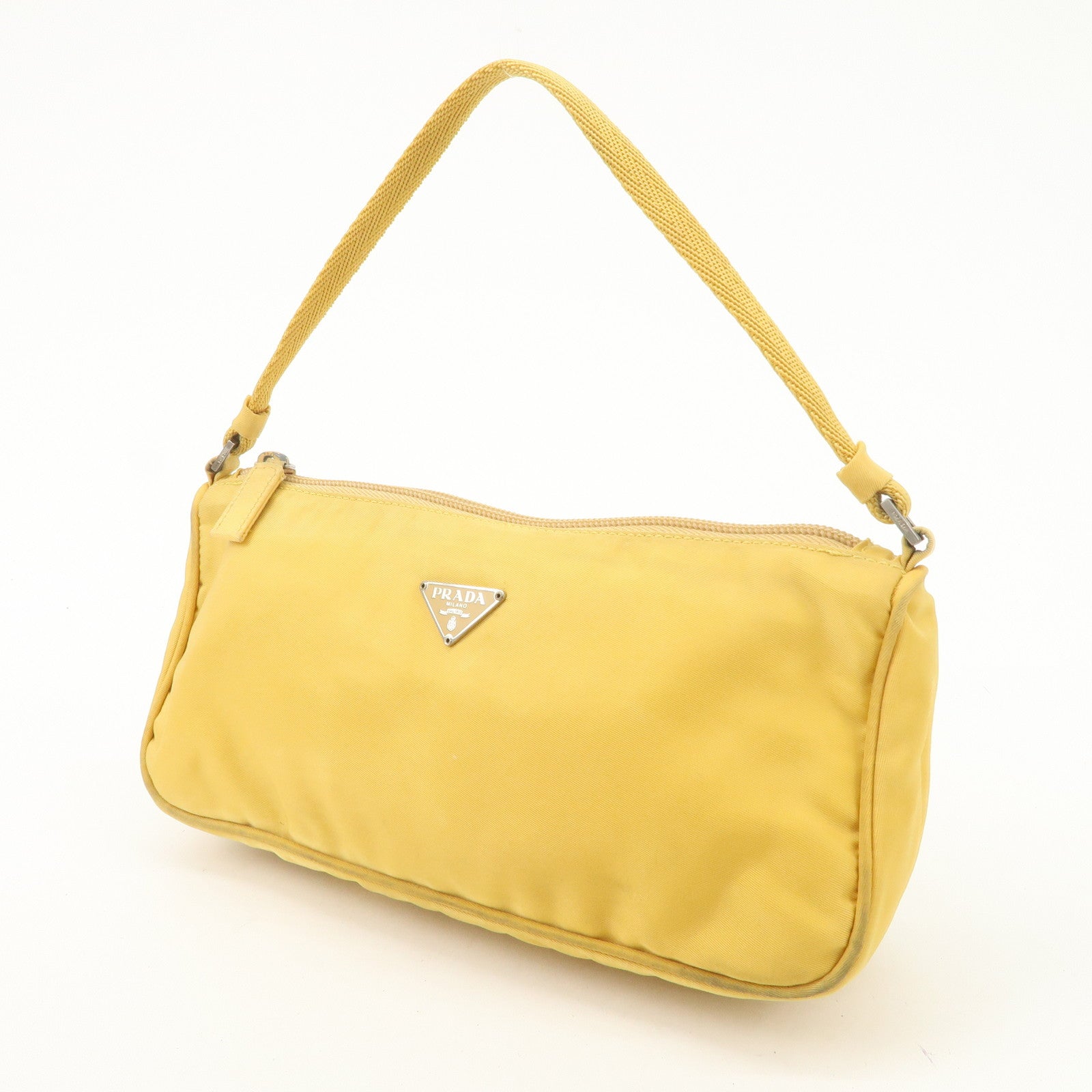 PRADA Triangle Logo Nylon Pouch Shoulder Bag Hand Bag Yellow