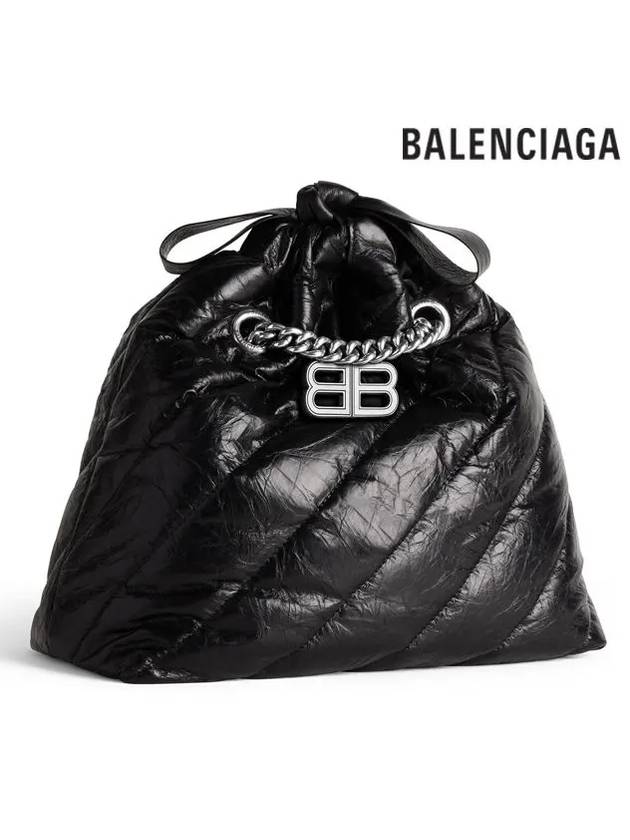 Luxury Balenciaga Trending 2026 Crush Embellished Logo Quilted Leather Tote Bag Black
