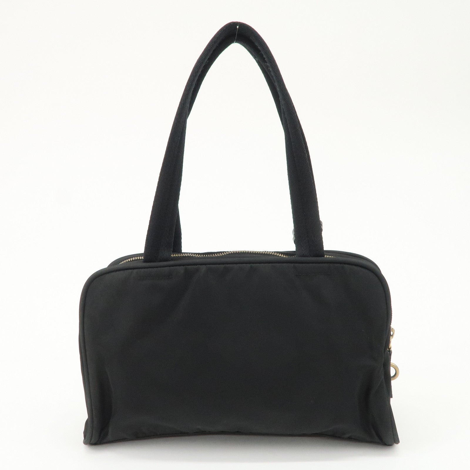 PRADA Triangle Logo Leather Nylon Hand Bag Shoulder Bag Black BR0141