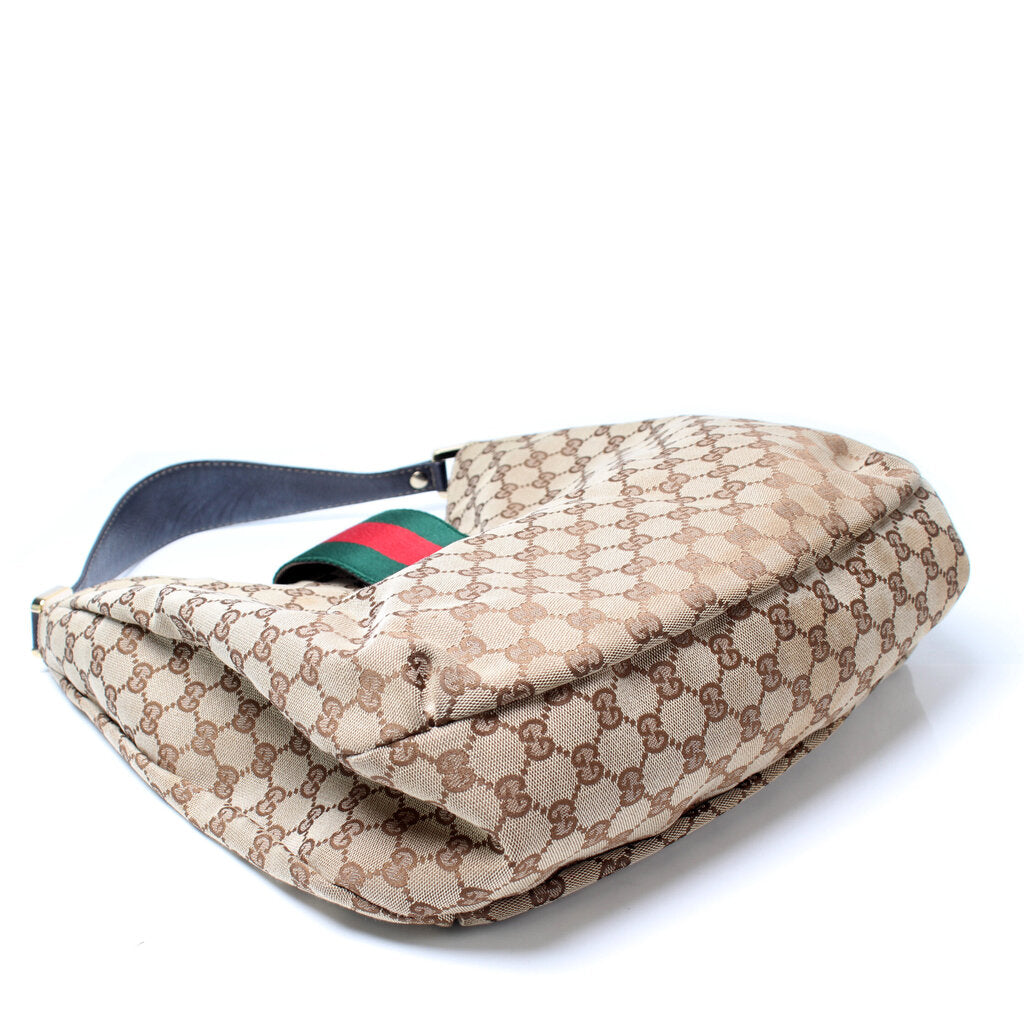 Gucci 211933 GG Web Canvas Hobo Bag