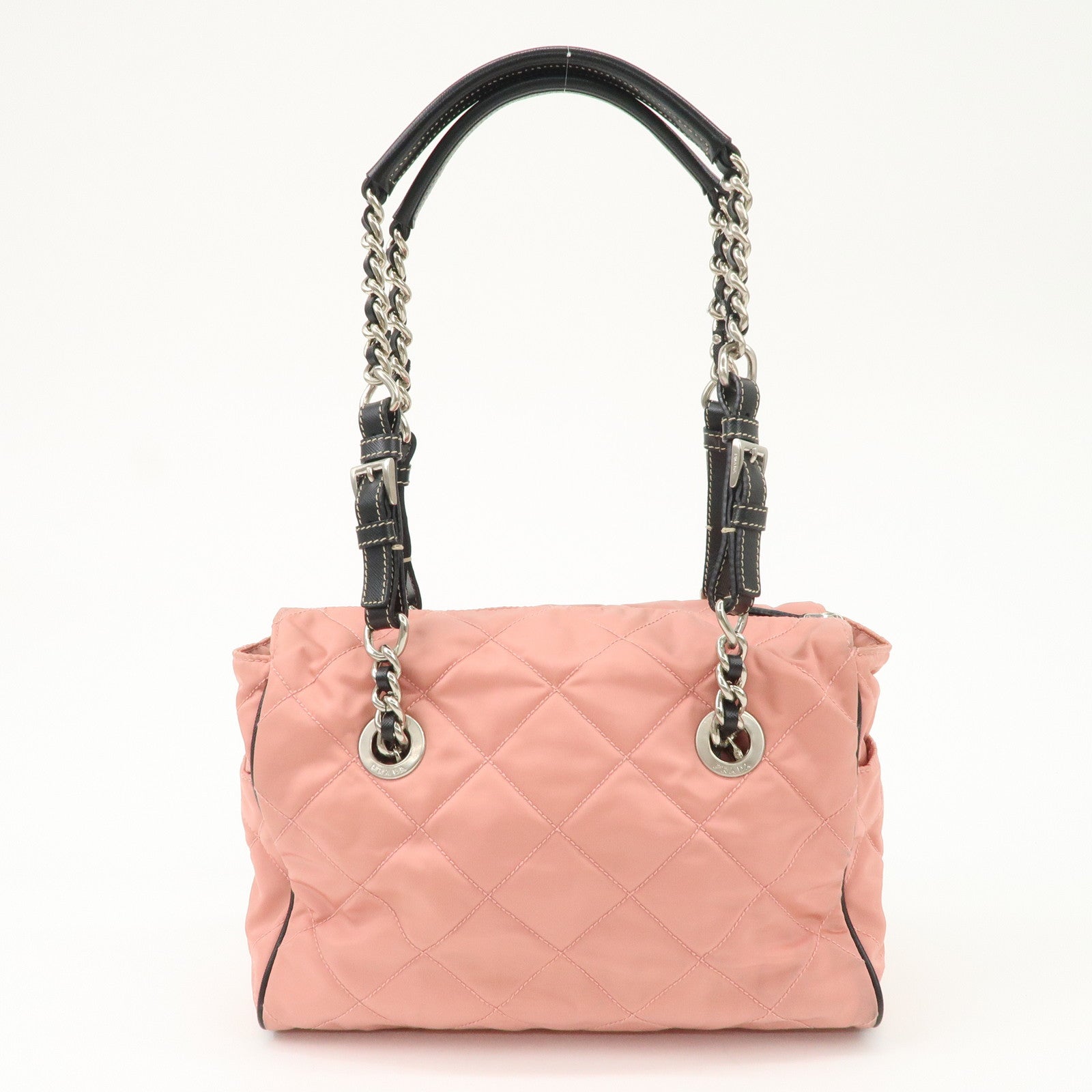 PRADA Triangle Logo Leather Nylon Shoulder Bag Tote Bag Pink BR2236