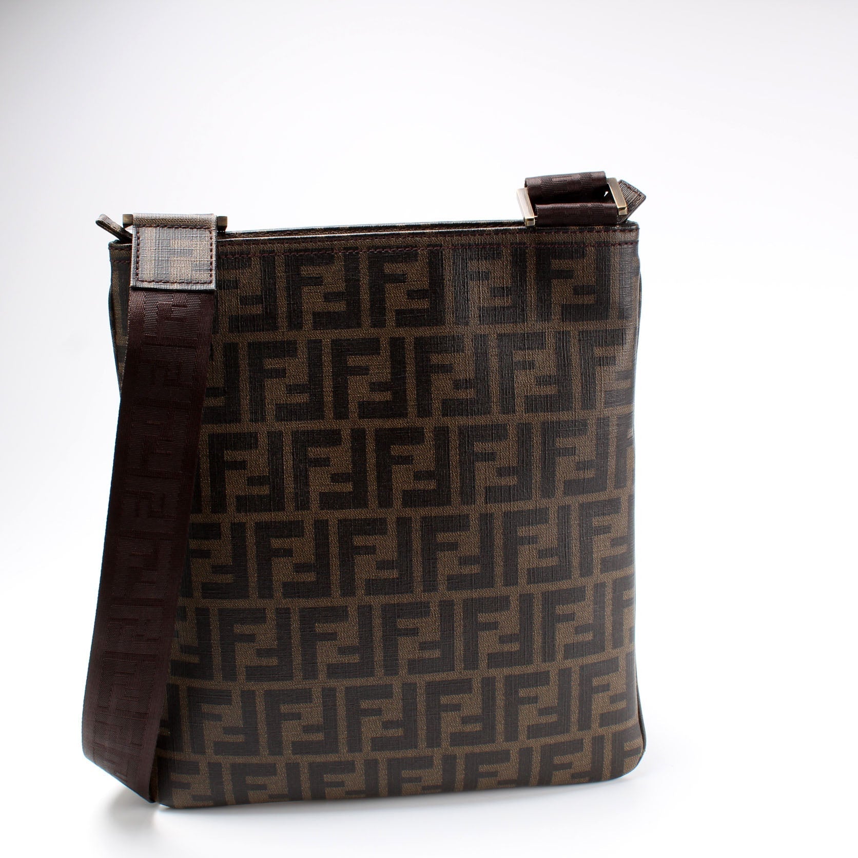 Fendi 7VA207 Spalmati Zucca Flat Messenger Bag