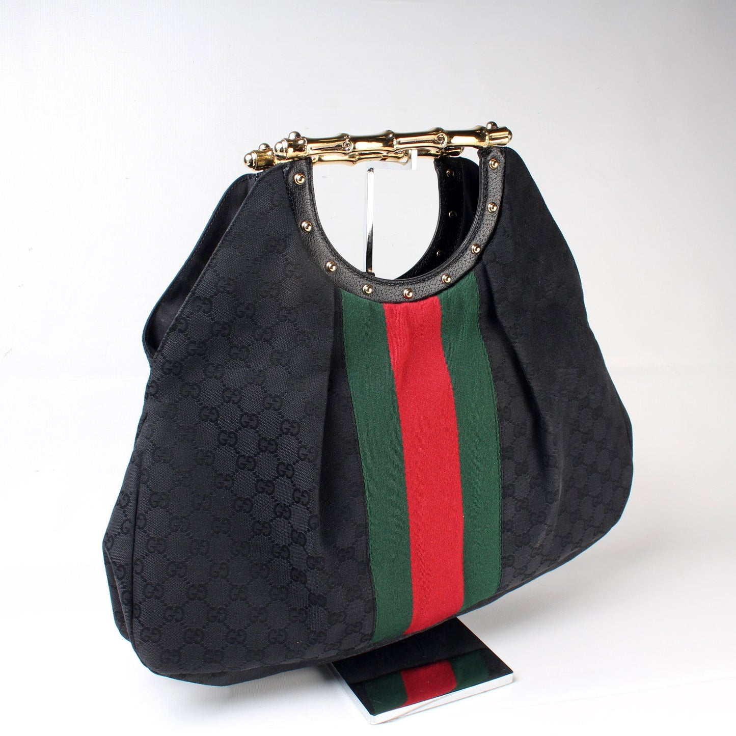 Gucci 128989 GG Canvas Metal Bamboo Bag