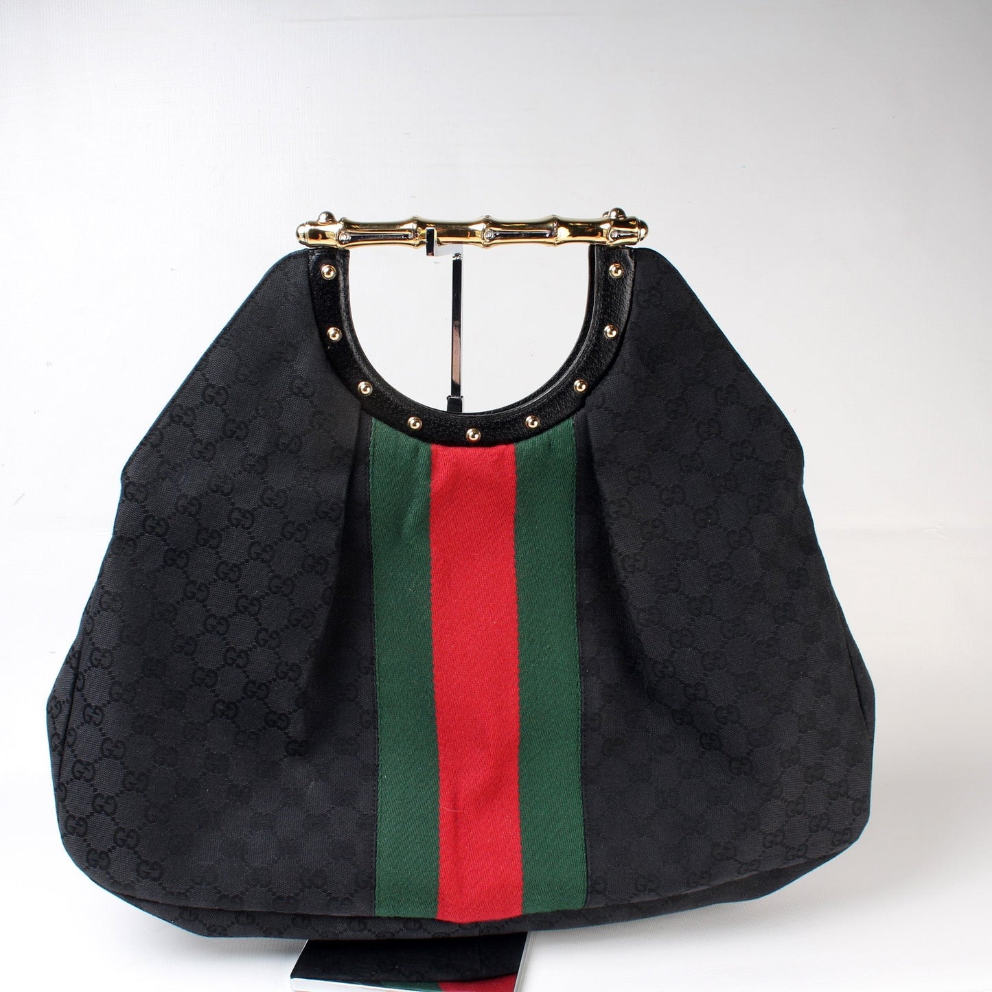 Gucci 128989 GG Canvas Metal Bamboo Bag