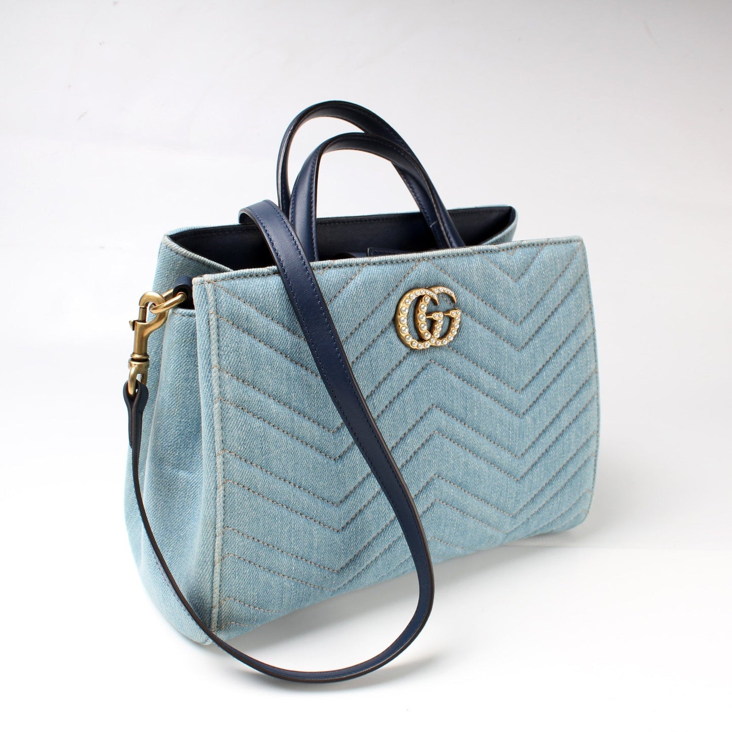 Gucci 448054 Marmont Top Handle Denim Bag