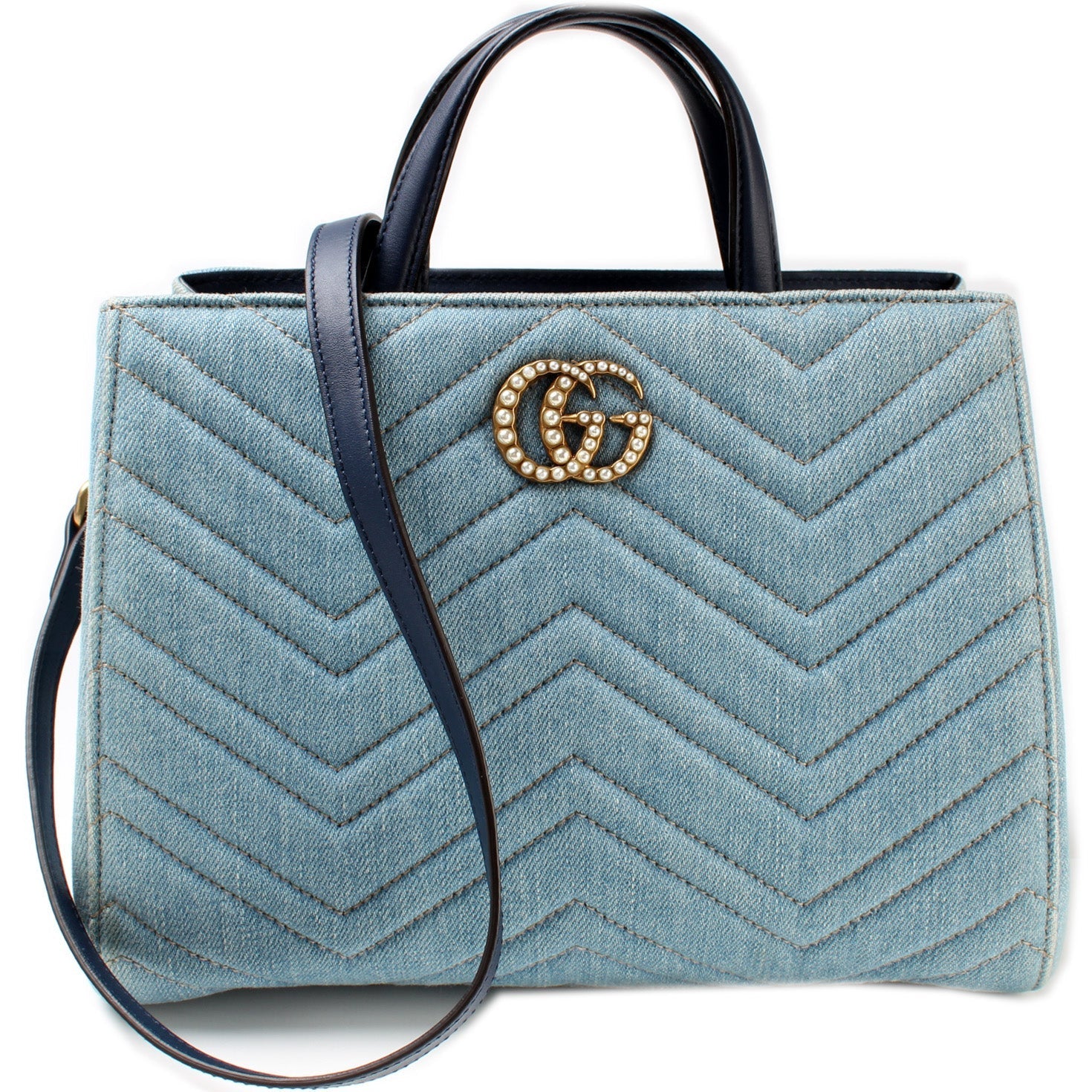 Gucci 448054 Marmont Top Handle Denim Bag