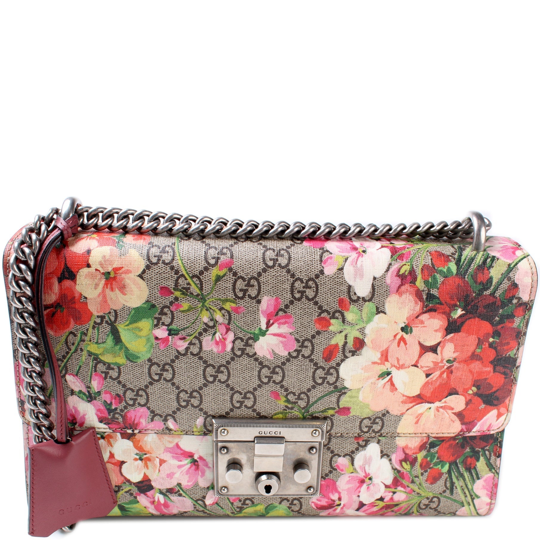 Gucci 409486 Padlock GG Supreme Blooms Shoulder Medium Bag