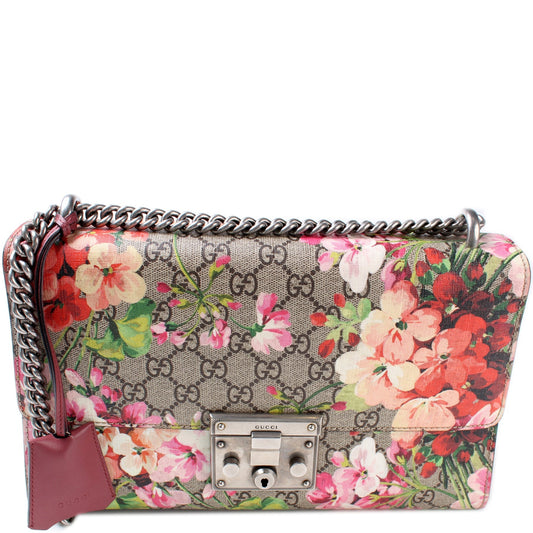 Gucci 409486 Padlock GG Supreme Blooms Shoulder Medium Bag