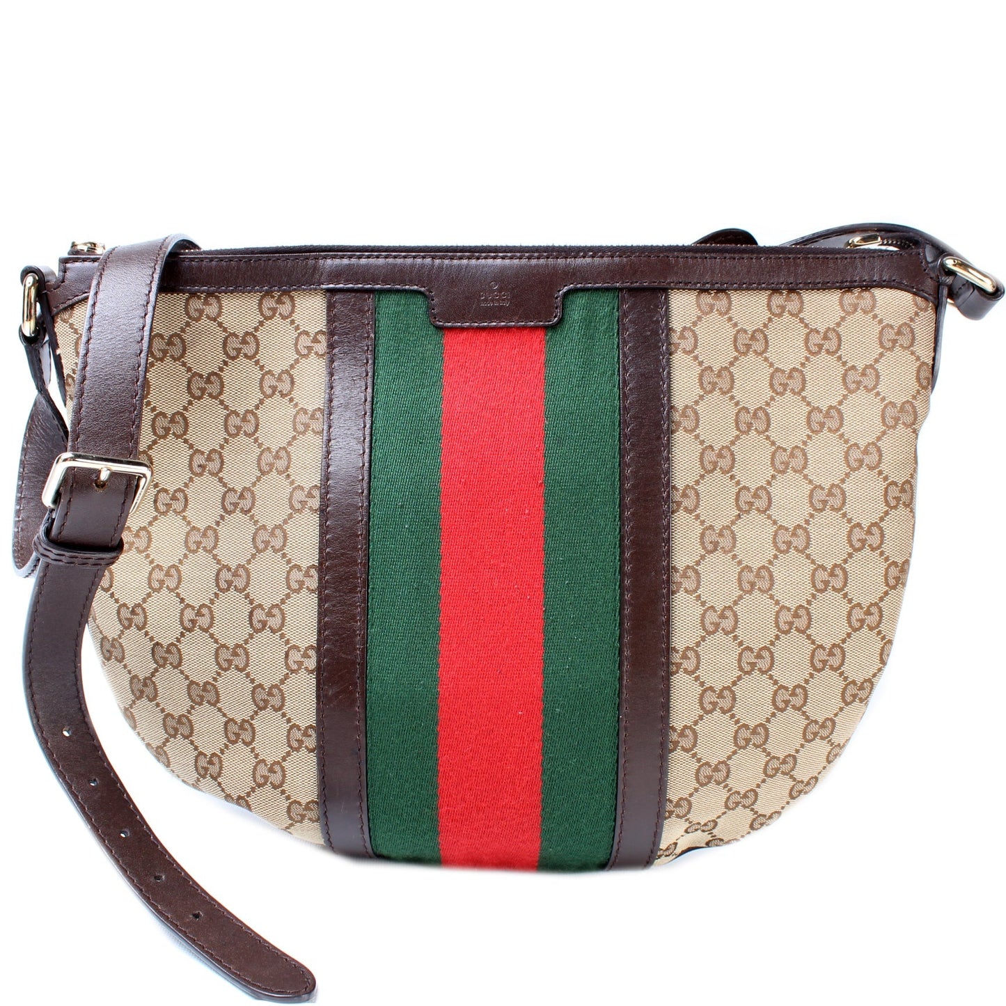 Gucci 257082 GG Canvas Web Half Moon Hobo Bag