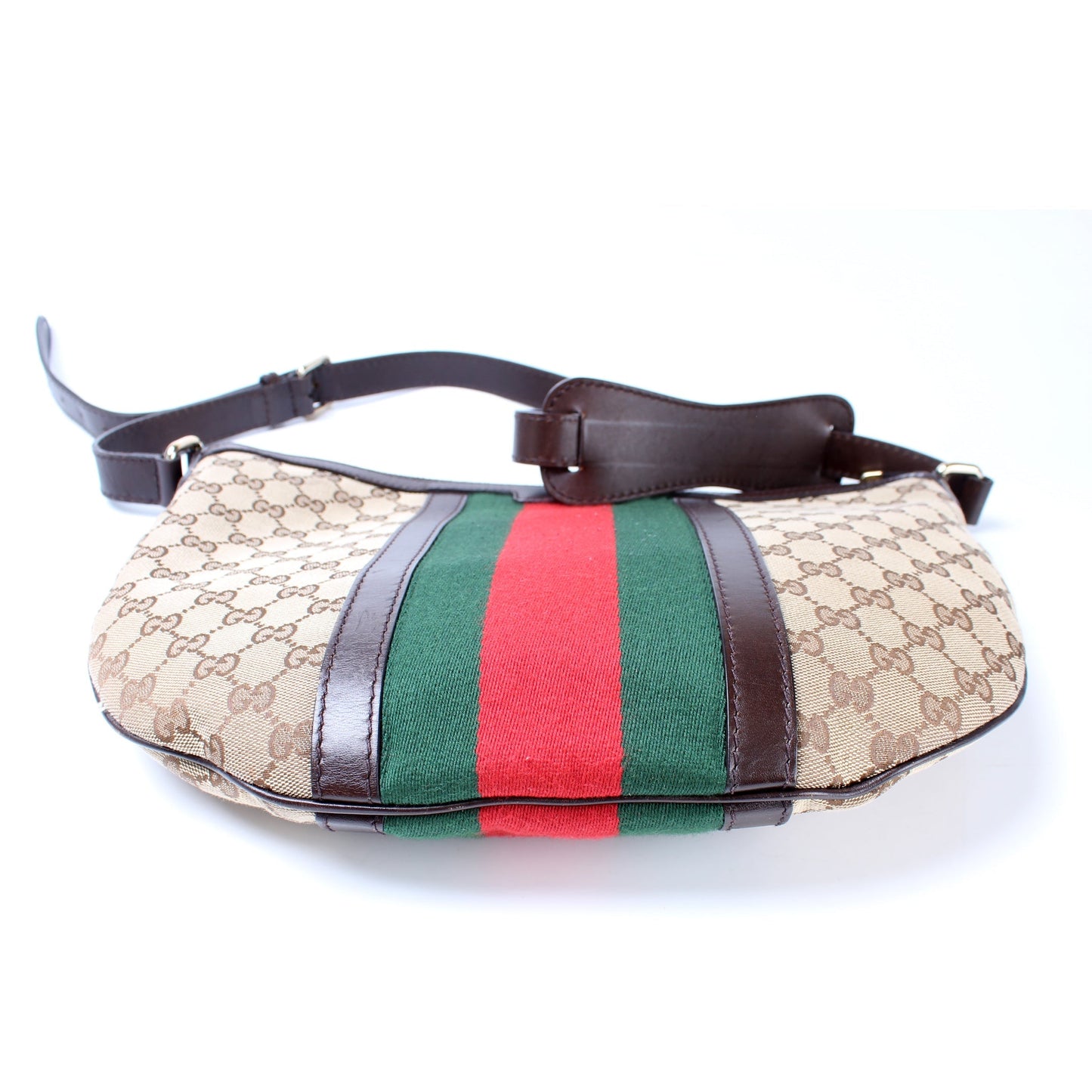 Gucci 257082 GG Canvas Web Half Moon Hobo Bag