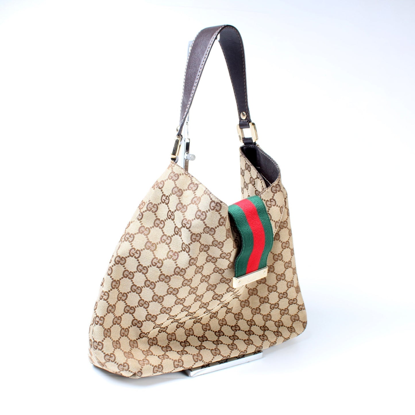 Gucci 211933 GG Canvas Web Hobo Bag