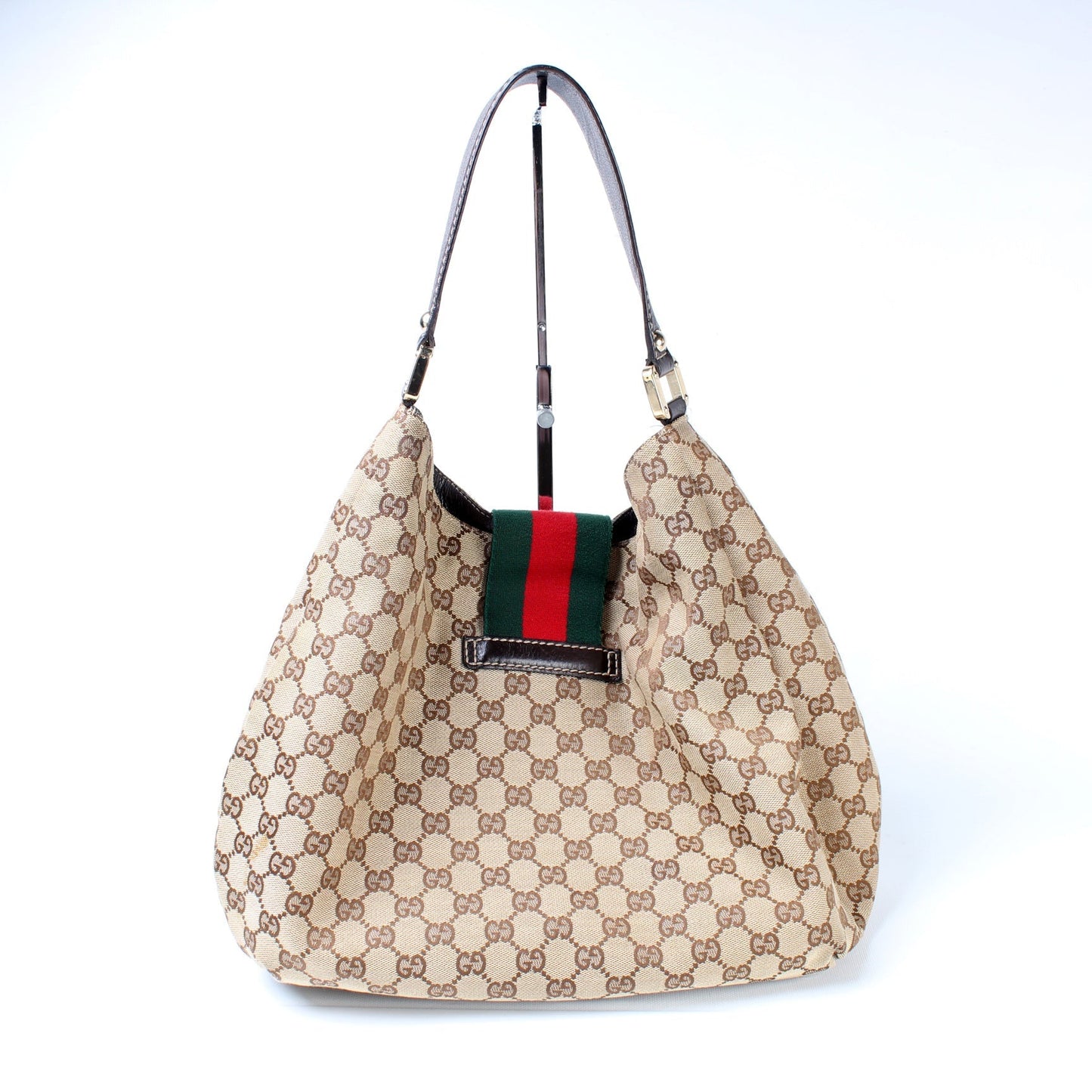 Gucci 211933 GG Canvas Web Hobo Bag