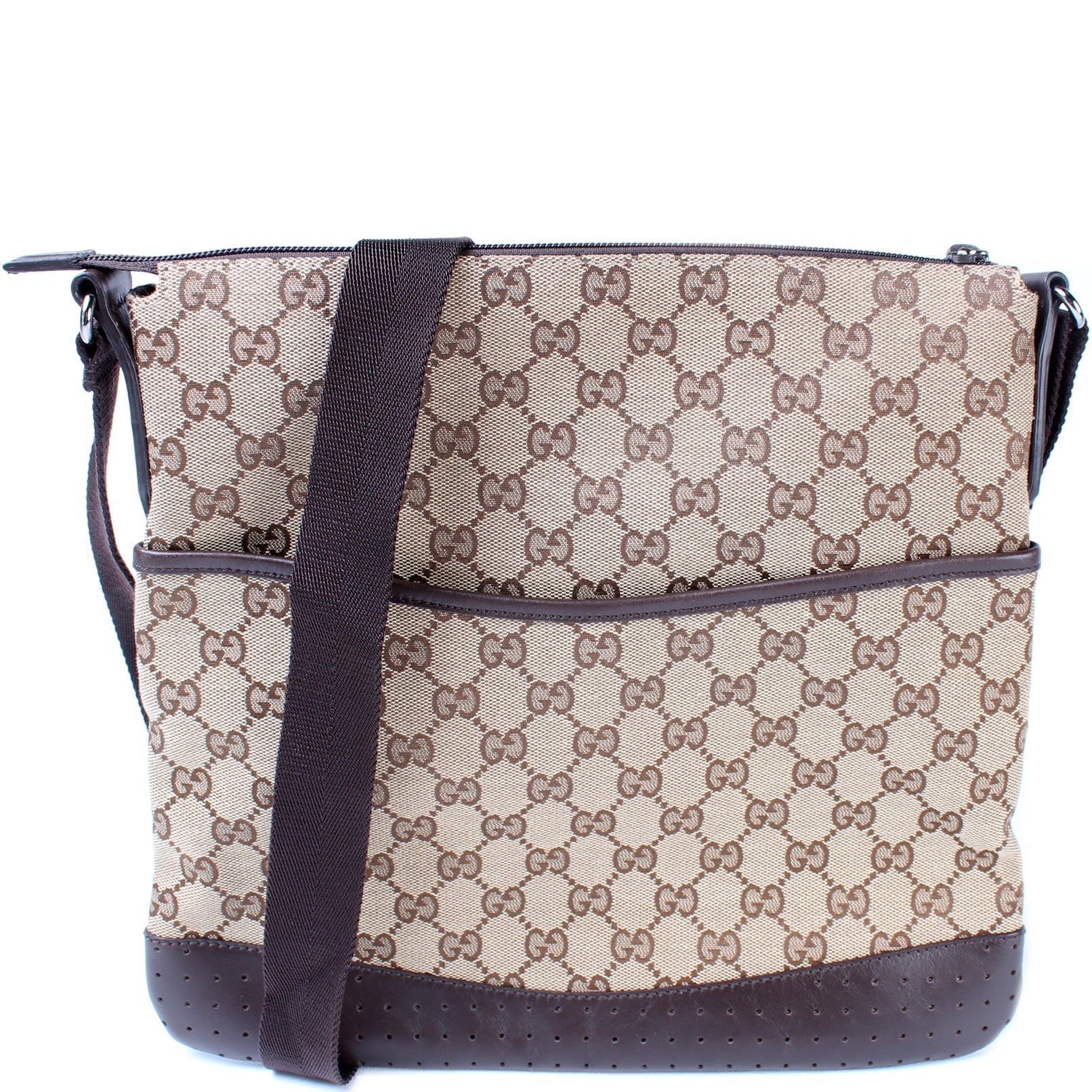 Gucci 145857 GG Canvas Flat Messenger Medium Bag