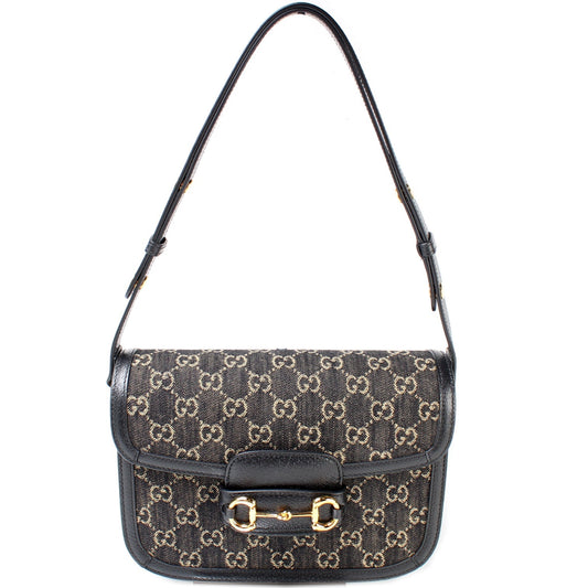 Gucci 602204 Horsebit 1955 Denim Shoulder Bag