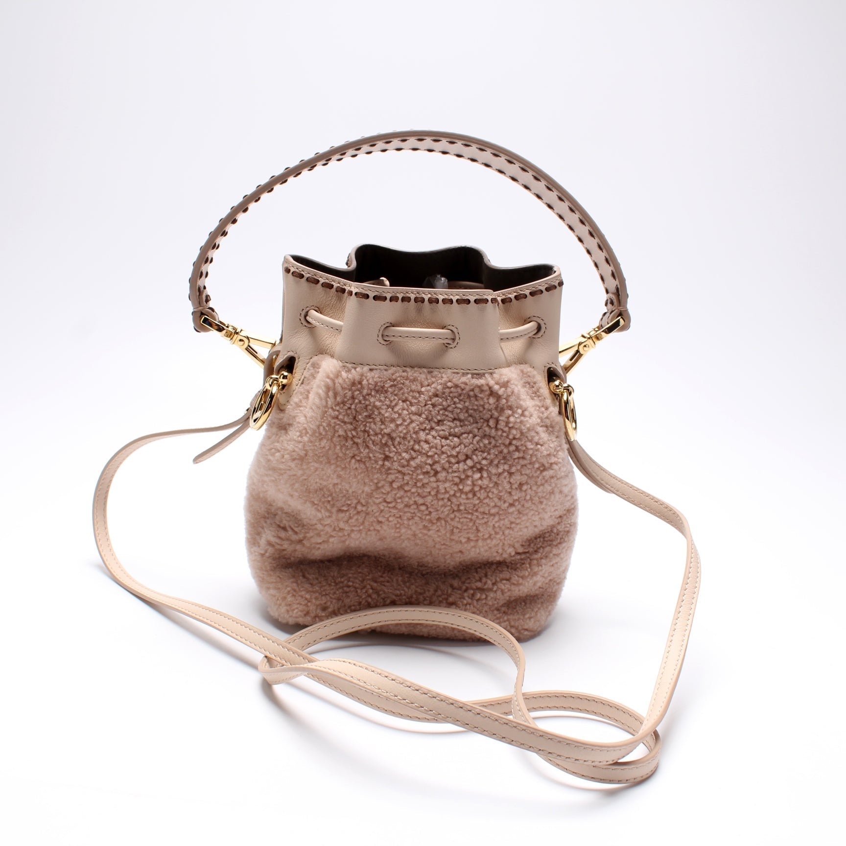 Fendi 8BS010 Mini Mon Tresor Bucket FF Shearling Bag