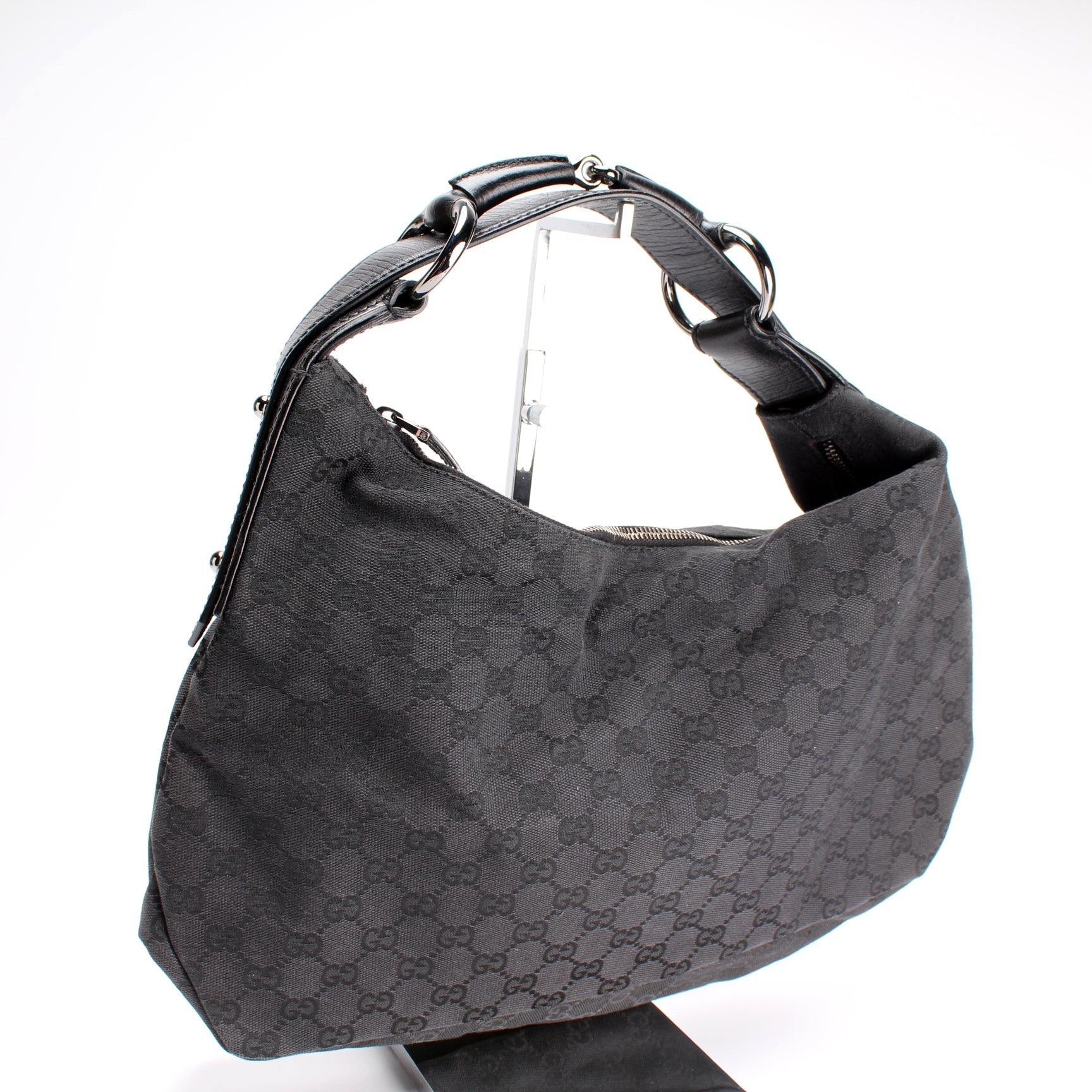 Gucci 115867 Horsebit GG Canvas Hobo Bag