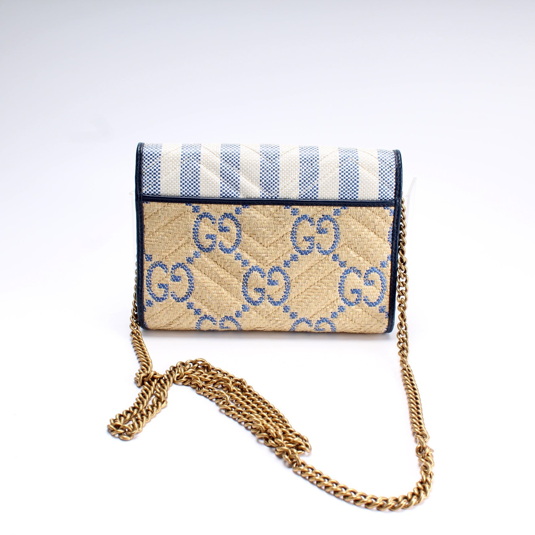 Gucci 474575 Marmont Raffia Chain Wallet Bag