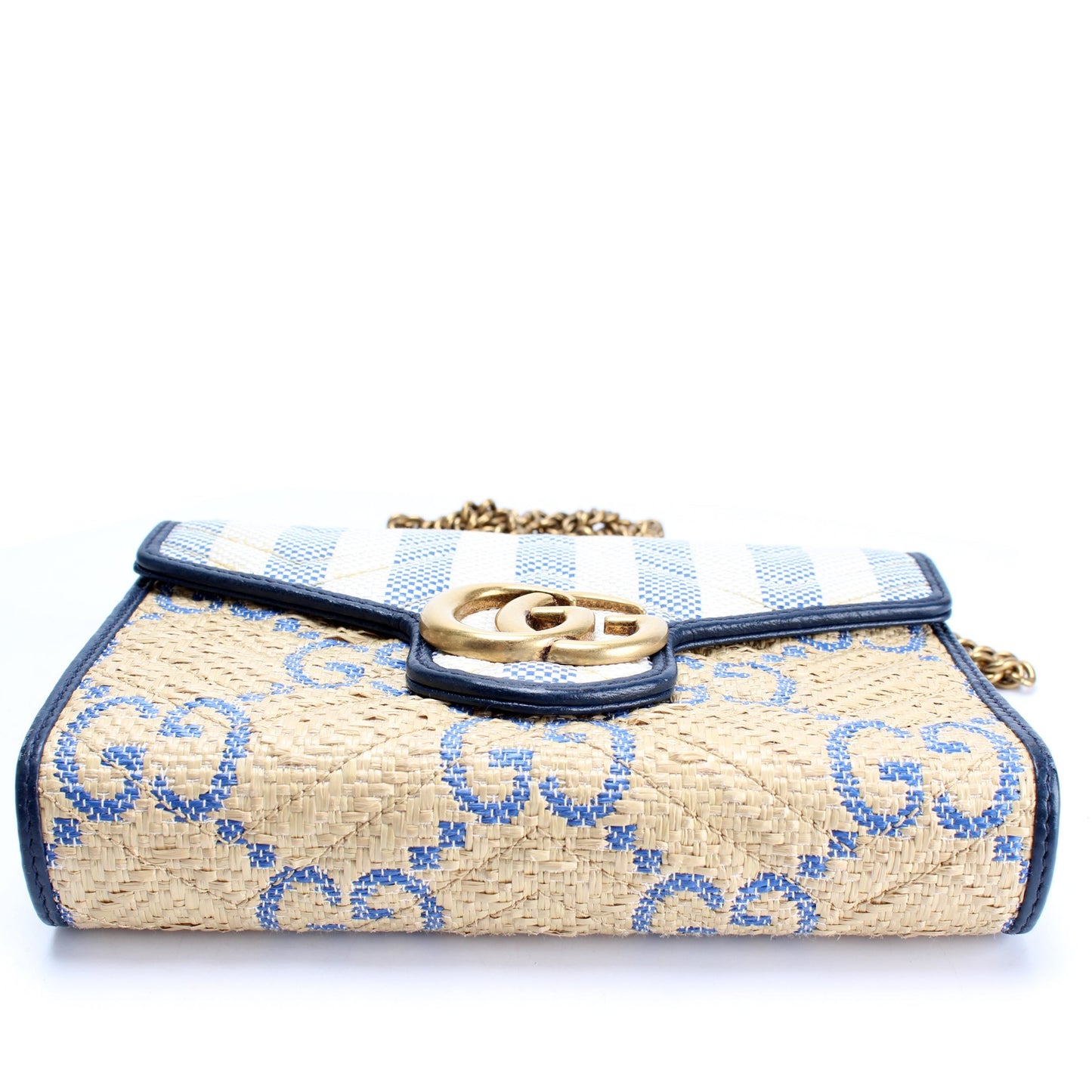 Gucci 474575 Marmont Raffia Chain Wallet Bag