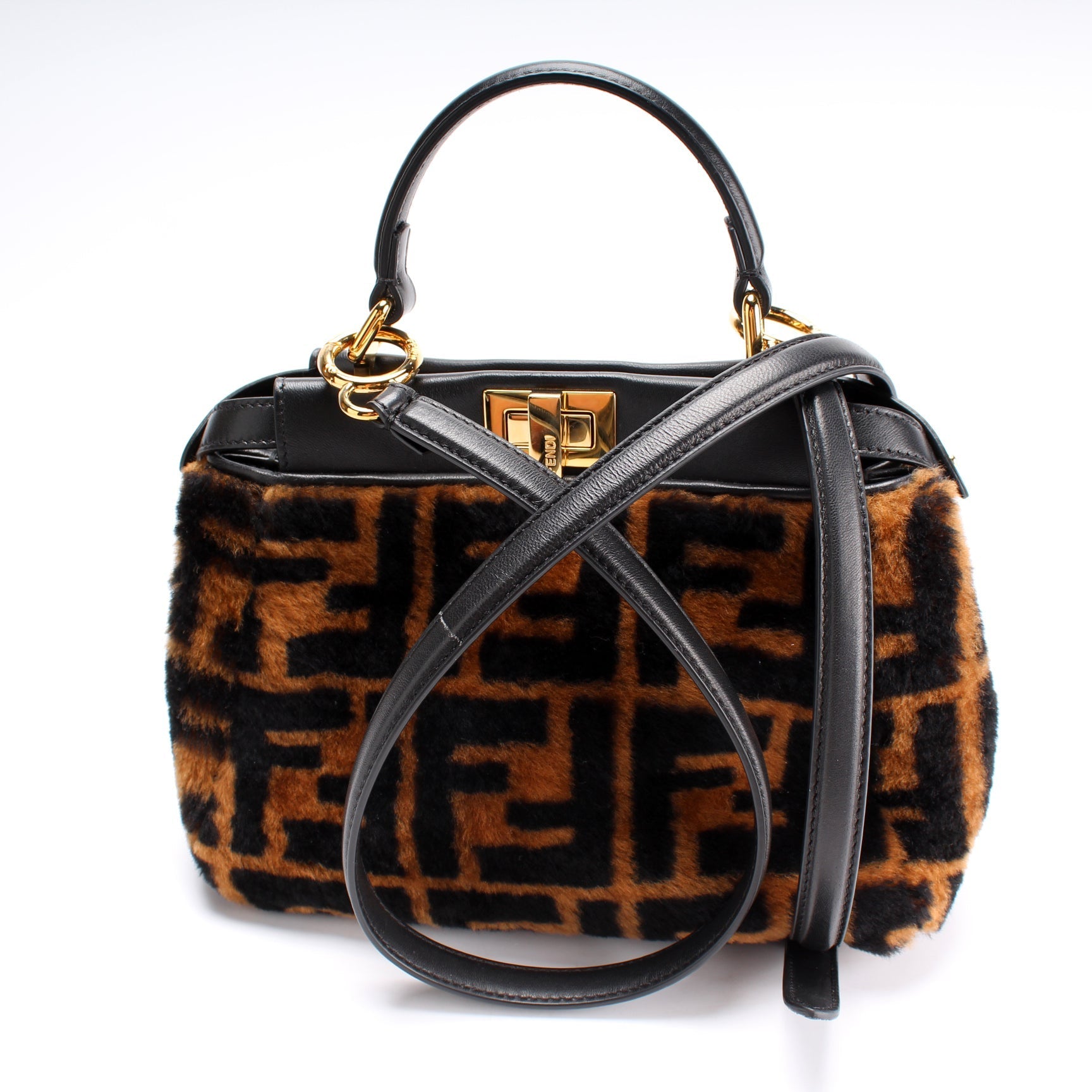 Fendi 8BN244 Peekaboo Mini FF Shearling Bag