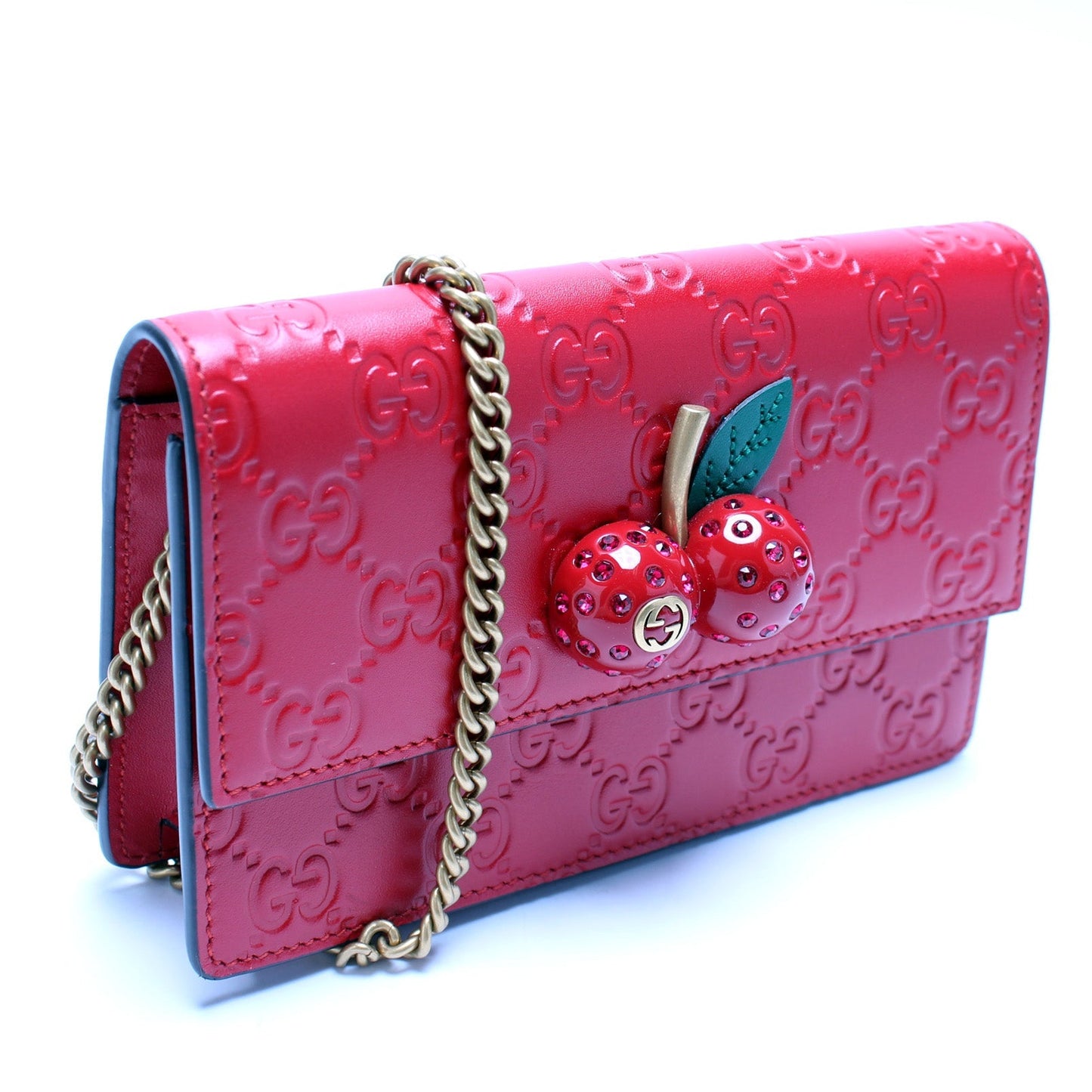 Gucci 481291 GG Leather Cherries Mini Chain Bag